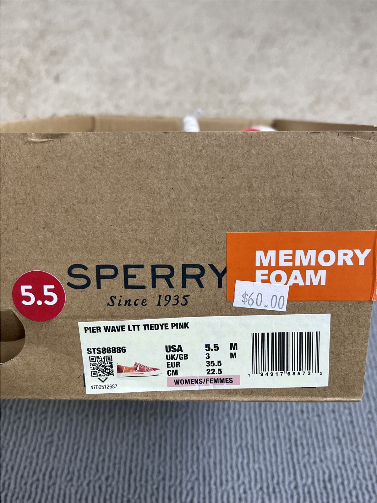 New Sperry Women/ Girl Pier Wave LTT Tiedye Shoes Pink Red Orange Size 5.5