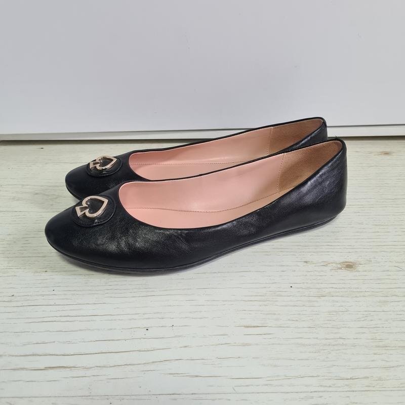 Women Kate Spade Heels Black Leather 38.5 #9U40
