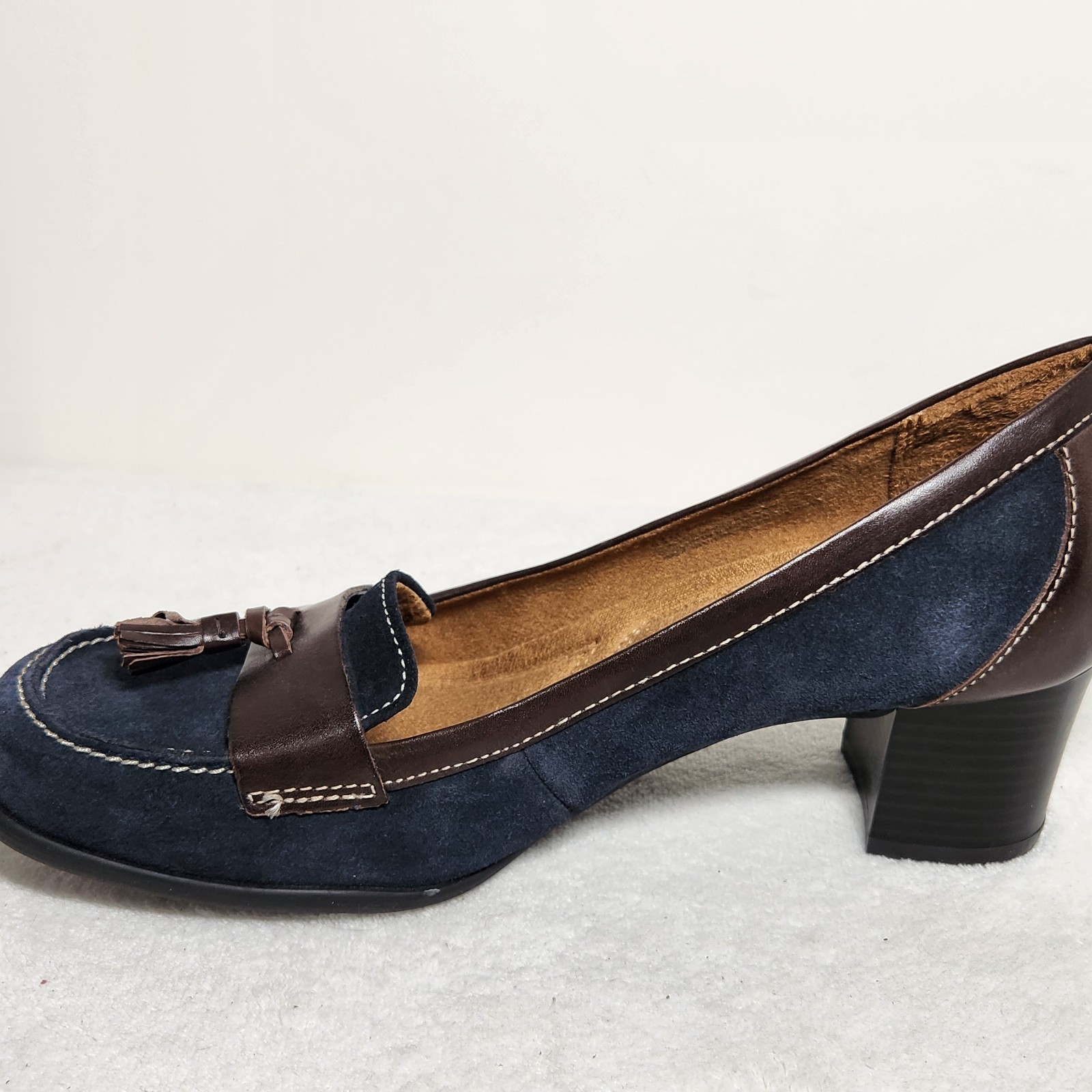 Naturalizer Women’s Loafer Heel Shoes SIze 8.5M Blue Brown Block Leather Comfort