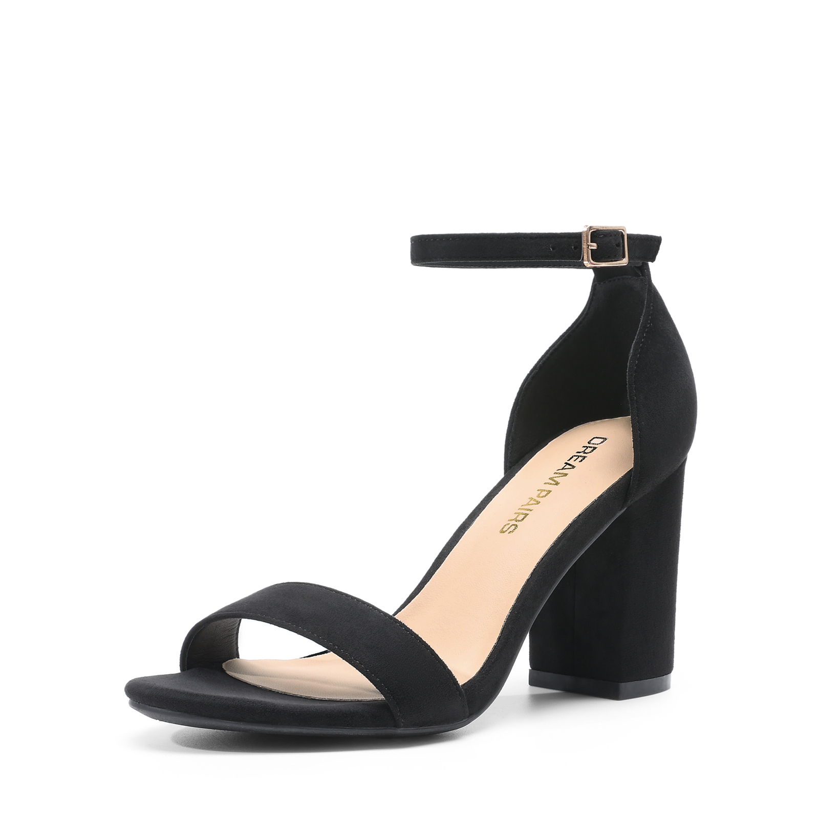 Women Wedding Party Sandals Ankle Strap Open Toe Mid Chunky Block Heel Sandals~