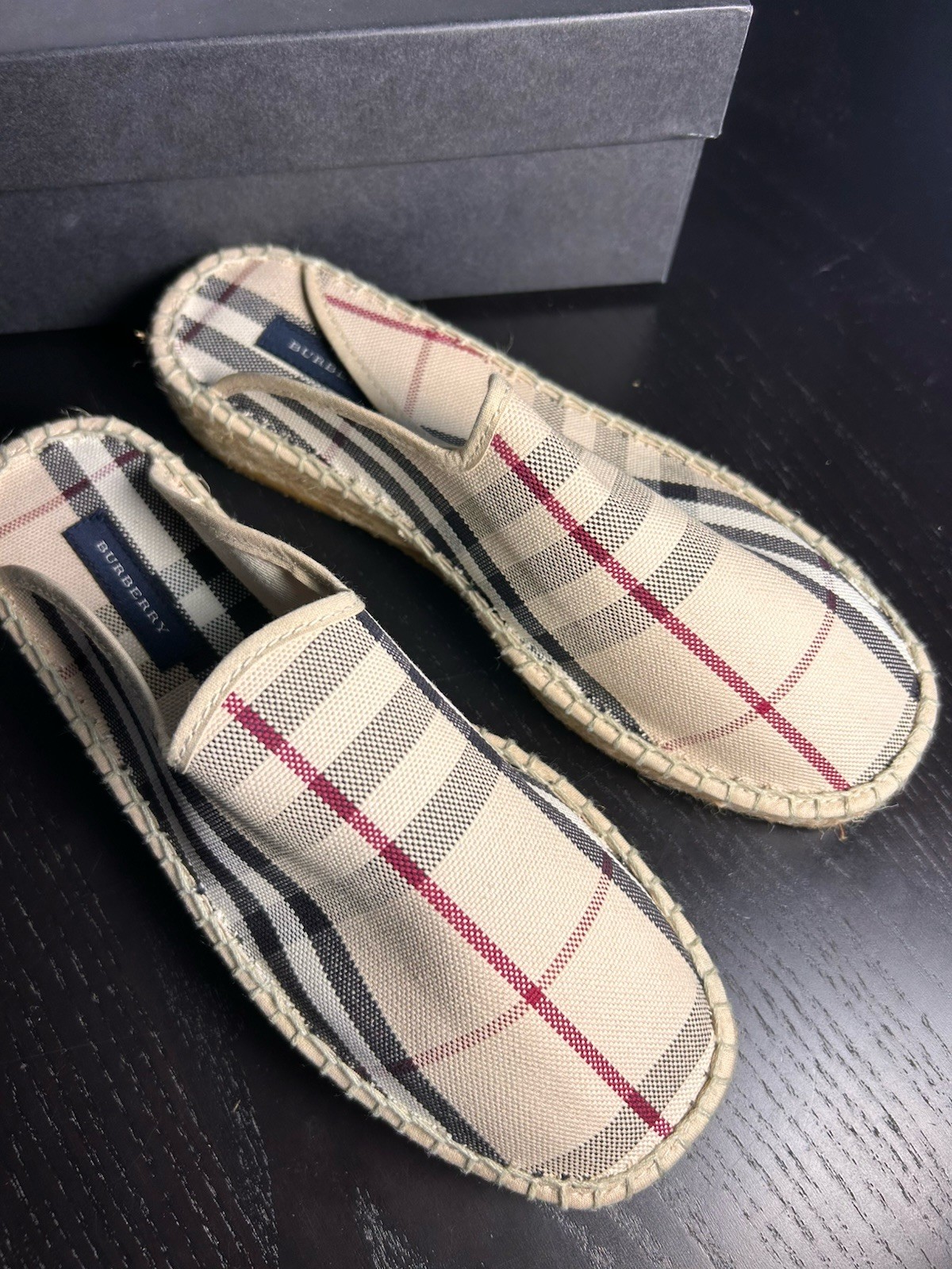 NEW Burberry Classic Plaid ESPADRILLES women’s 38 / 7 Nova check slip-ons NWB