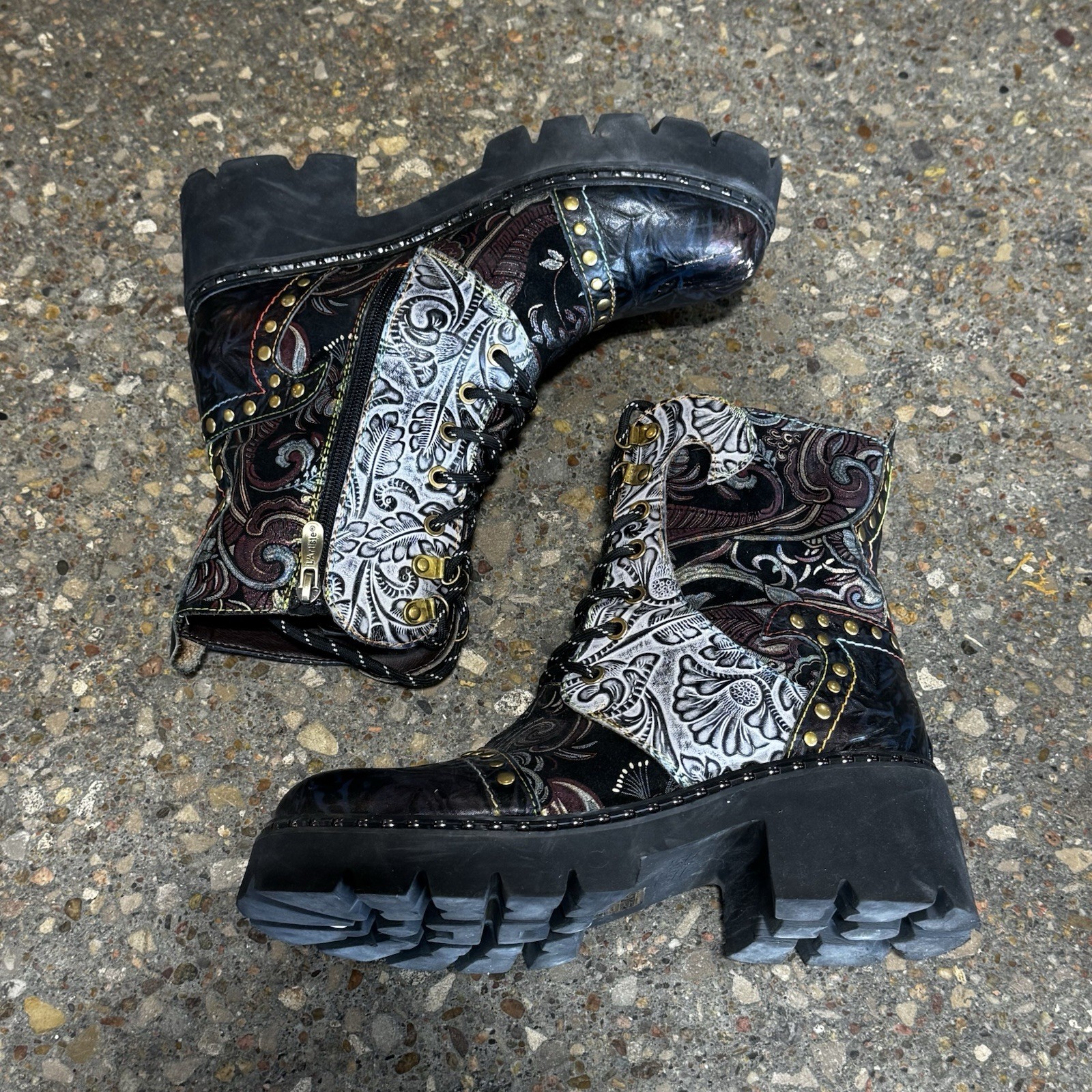 L’ Artiste By Spring Step Severity Boots Womens Combat Floral Studded Size 41