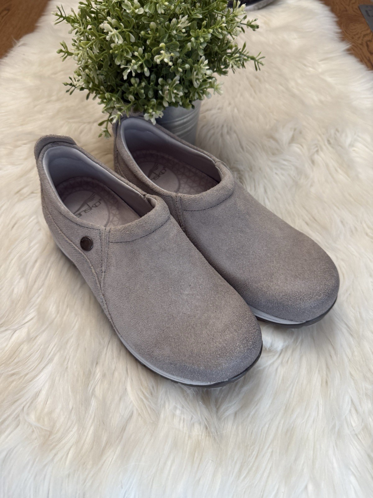 Dansko Patti Gray Burnished Suede Leather Slip On Comfort Shoes Women’s 37 US 7