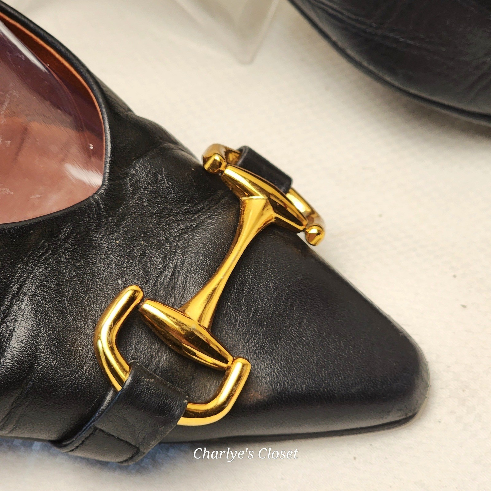 Angel Alarcon Horsebit Pointed Toe Flat 41/US 10 Blk Leather Made in Spain
