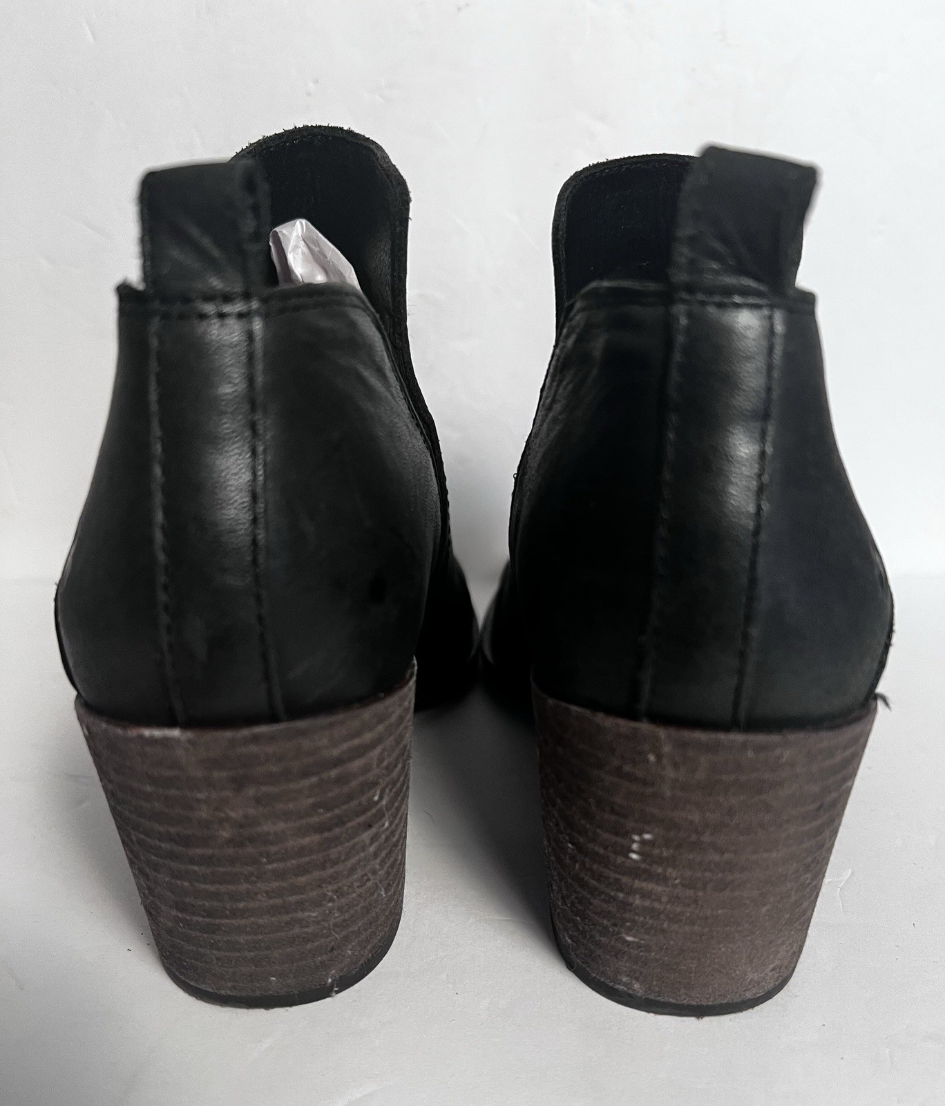 Lucky Brand Ankle Boots 7.5 Black Leather Victorey Booties Zip Slip-On Boho