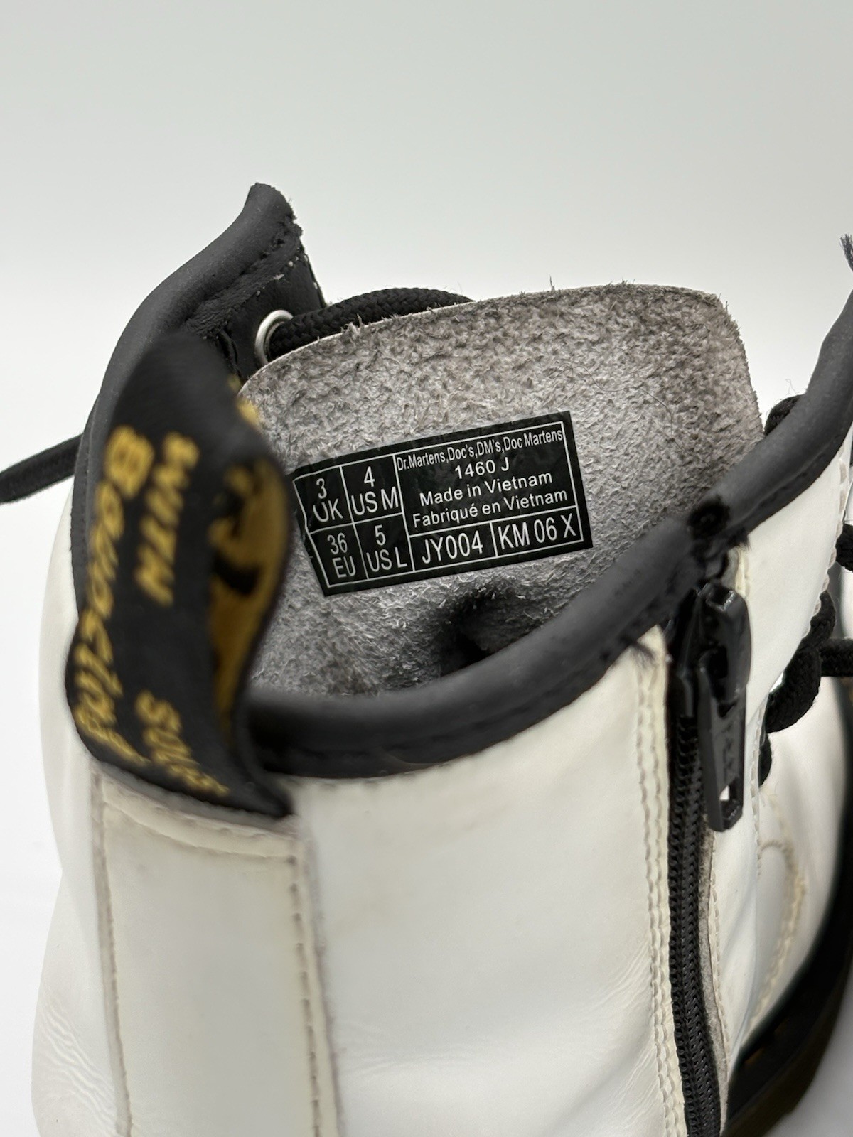 Dr. Martens 1460 J White Leather Combat Ankle Boots Lace Up Zip US M/4, W/5