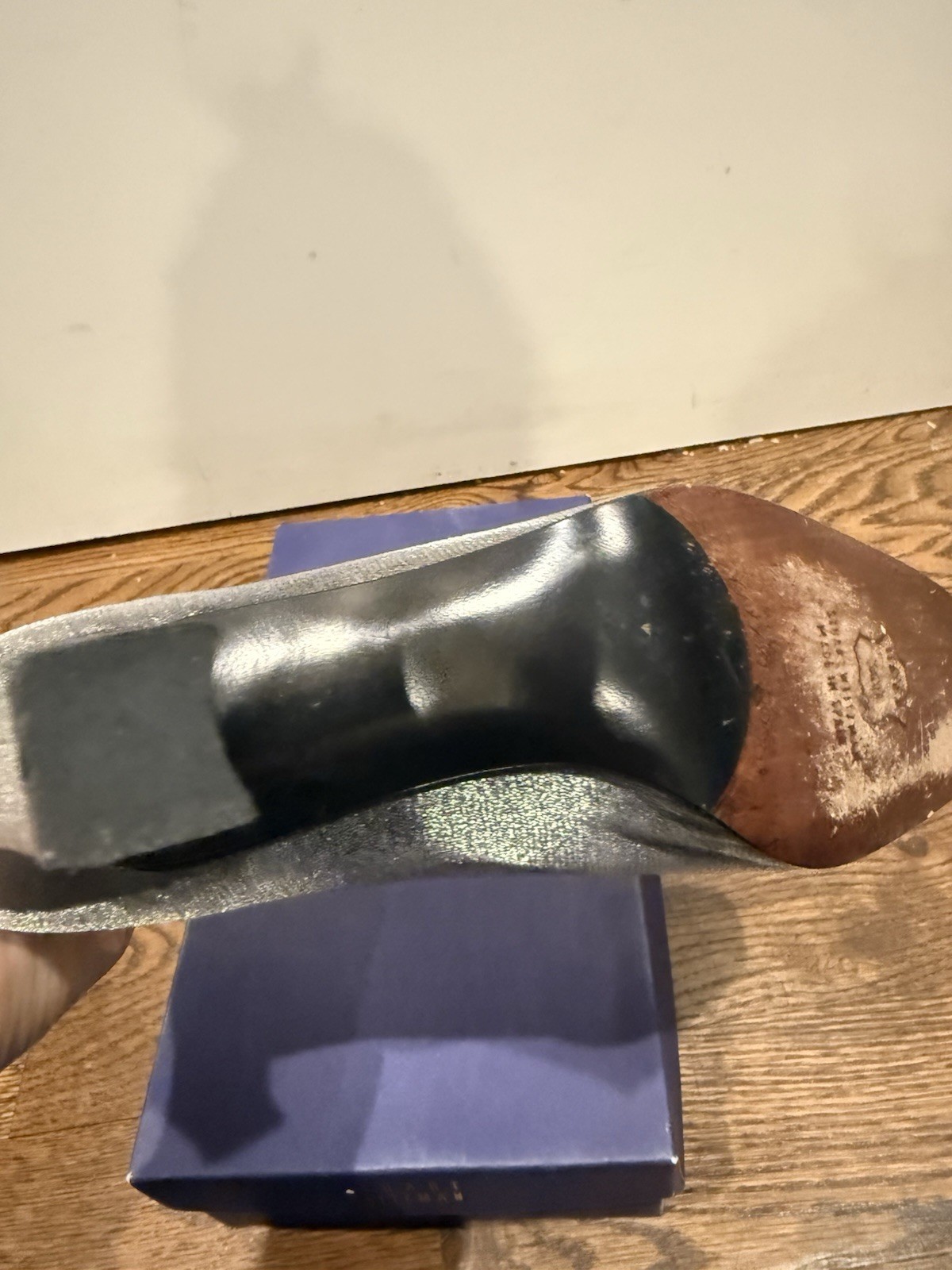 Stuart Weitzman Cana Pewter Square Toe Matte Shine Pumps 2.5” heel metallic