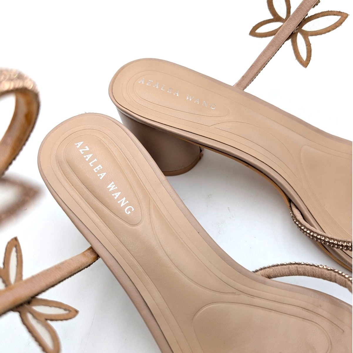 Azalea Wang Quinton Ankle Wrap Block Heel Sandals Women’s Nude Size US9 EU39.5