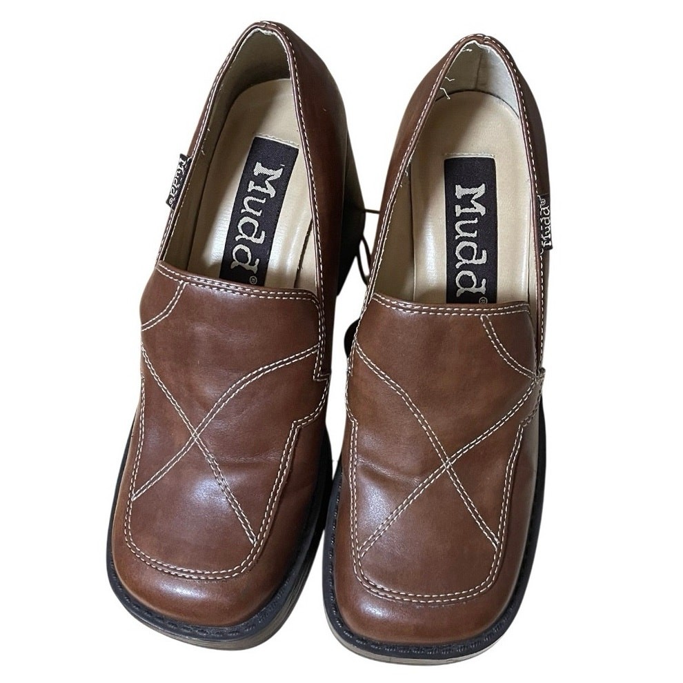 VTG Mudd 90s Y2K Brown Chunky Block Heel Platform Loafer Shoes Size 8 RARE