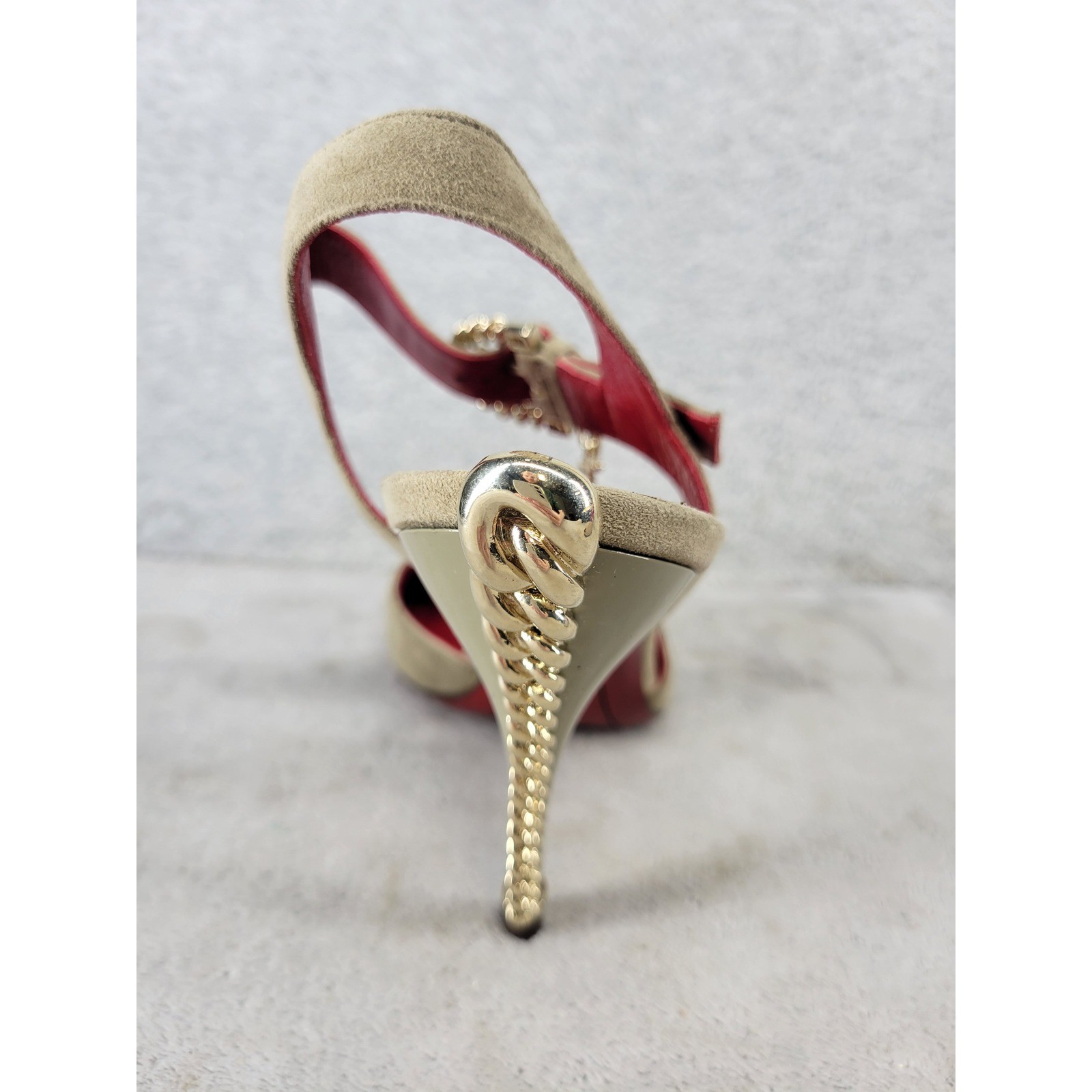 Cesare Paciotti 898610 Tan Suede Gold Chain Heel Peep Toe Slingback 8.5