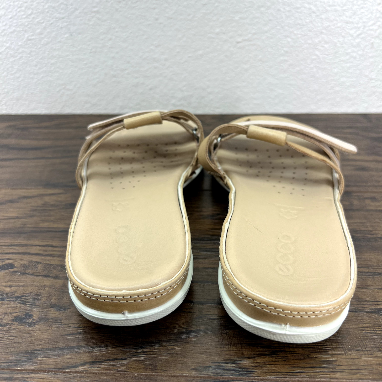 Ecco Sandals Slide Walking 6.5 EU 37 Beige Tan Leather Everyday Casual Travel