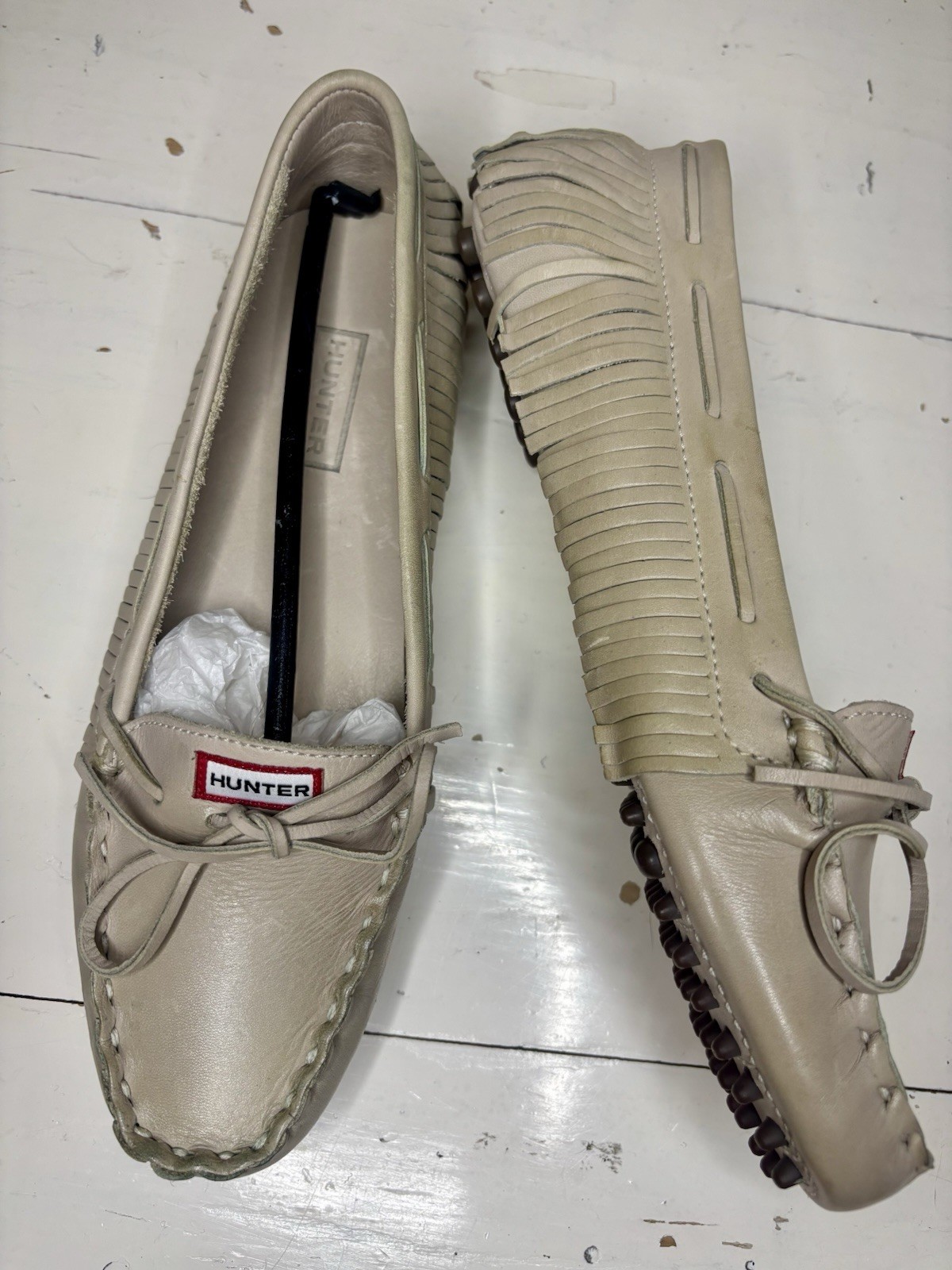 NEW Hunter 100% Leather Women’s Beige Moccasin Flats EU 38 US 7 Slip-On RARE!