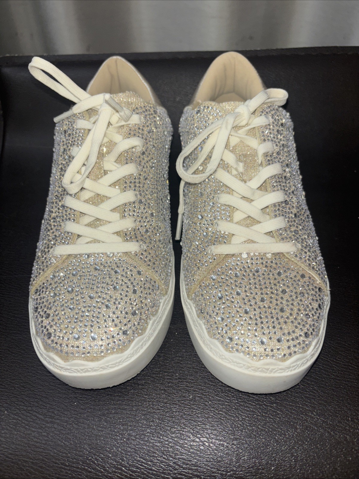 Anne Klein Street Wear Chic White Rhinestone Laces Platform Sneakers 7.5 Womens