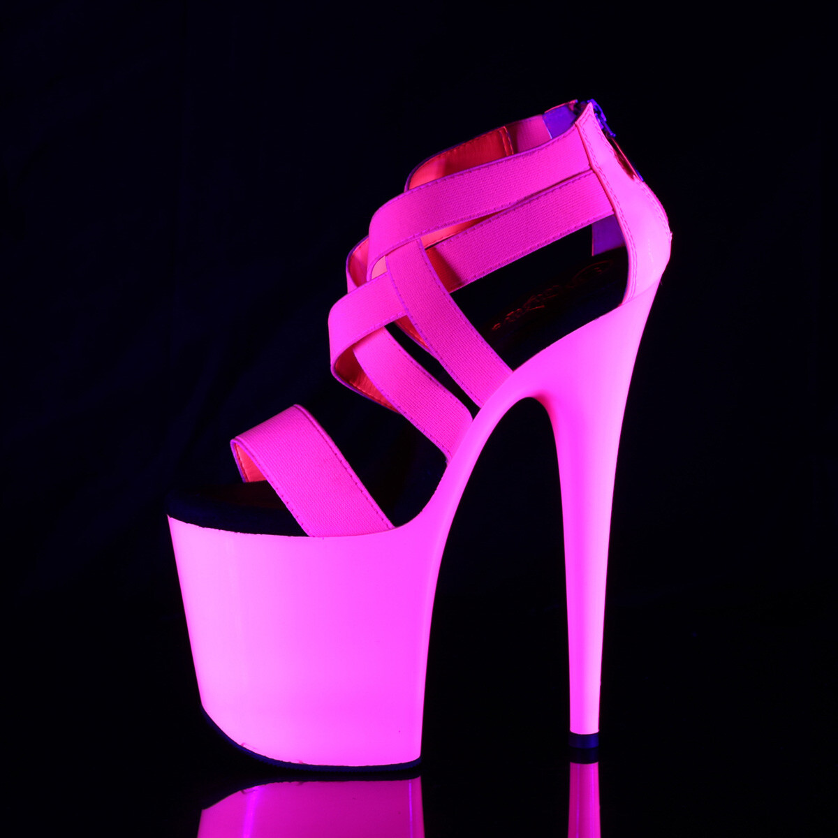 PLEASER FLAMINGO-869UV 8 Heel Neon Pink Elastic UV Reactive Platform Women Shoes