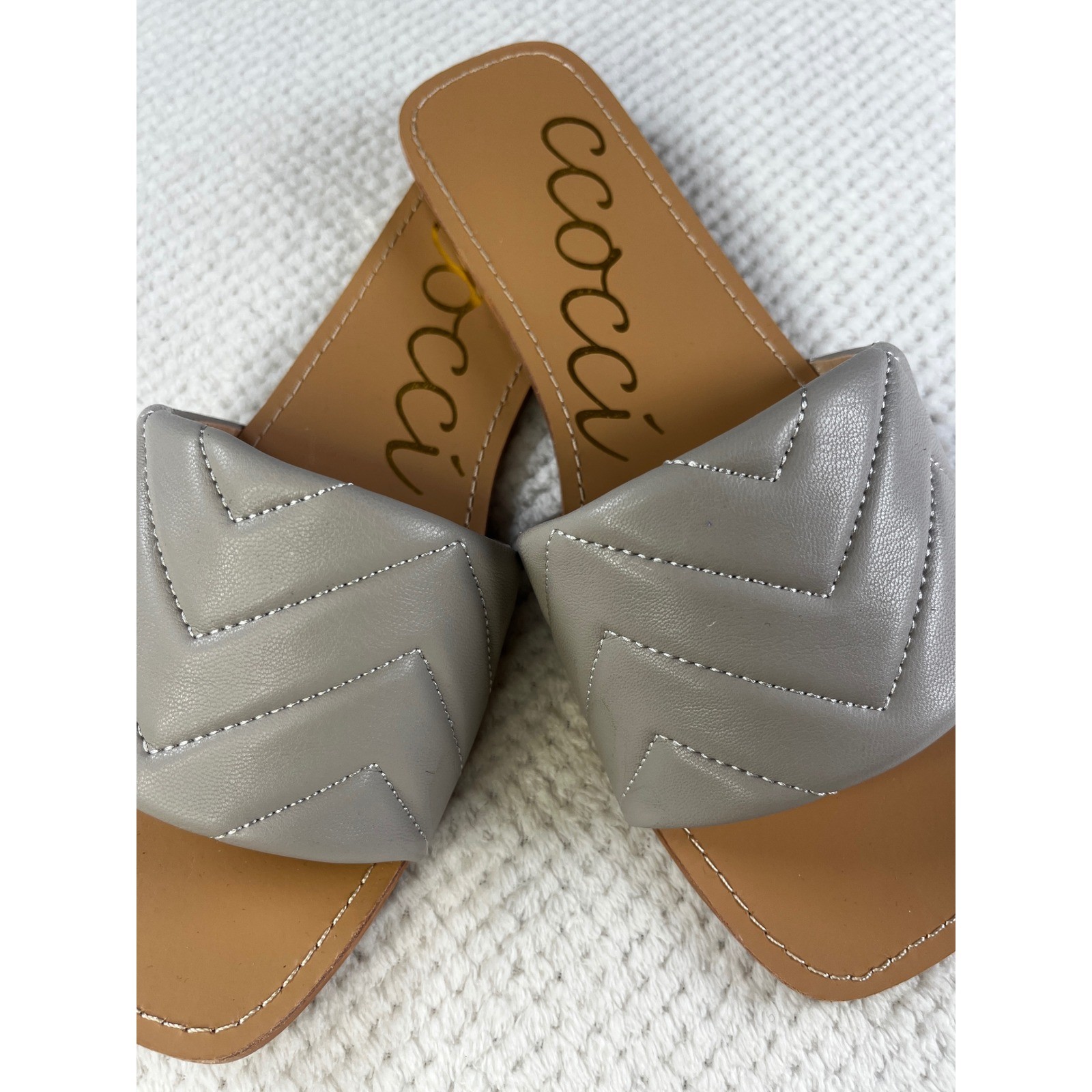 Ccocci Courtney Grey Quilted Chevron Slide Sandals Womens Size 10 Flat Slip On