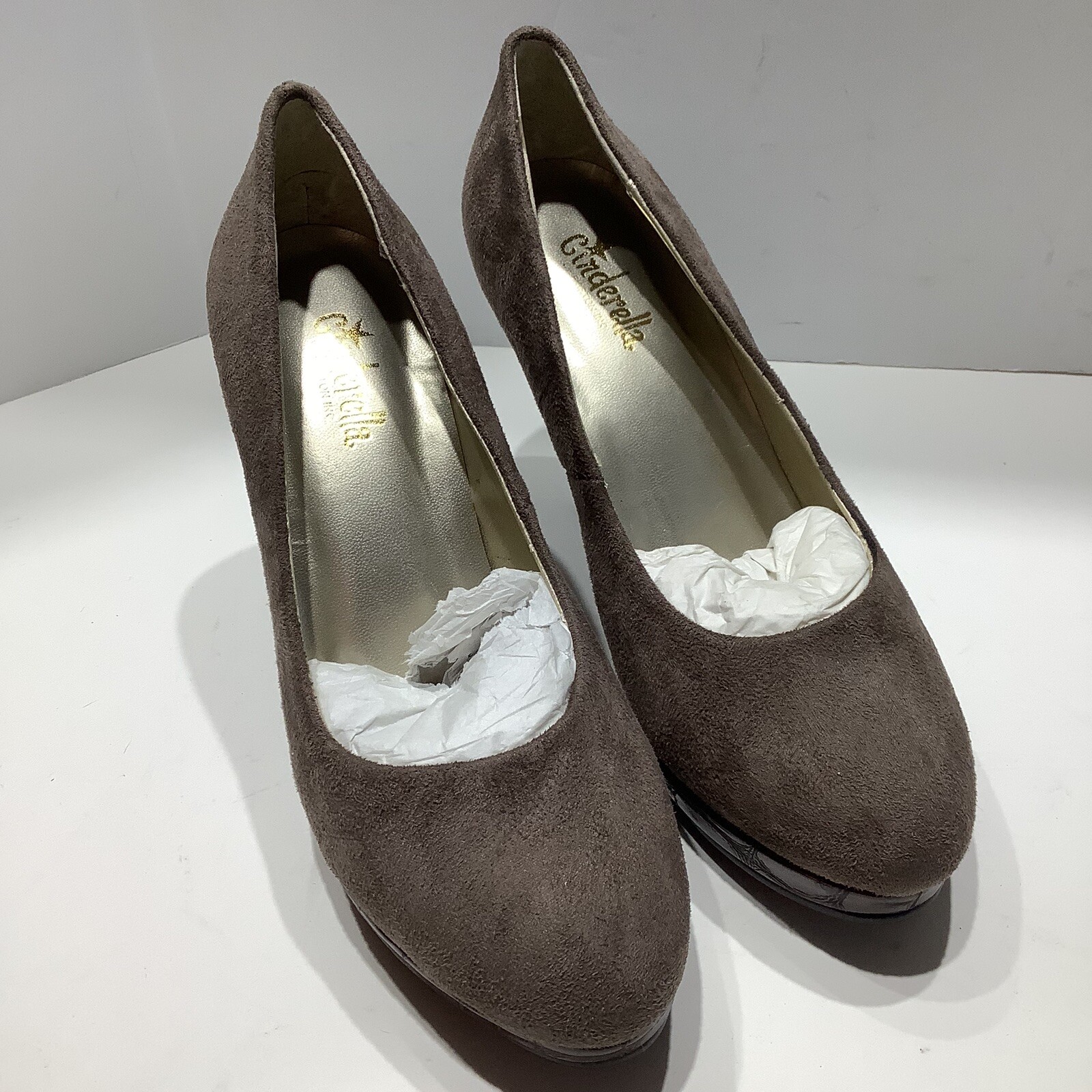 Cinderella Of Boston Womens Heels Shoes Size 5W Brown Vegan Suede Pumps New