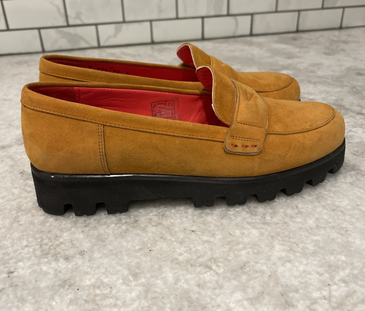 Pos Ole Rouge Shoes Womens Size 36 US 6.5 Brown Cognac Suede Penny Loafer