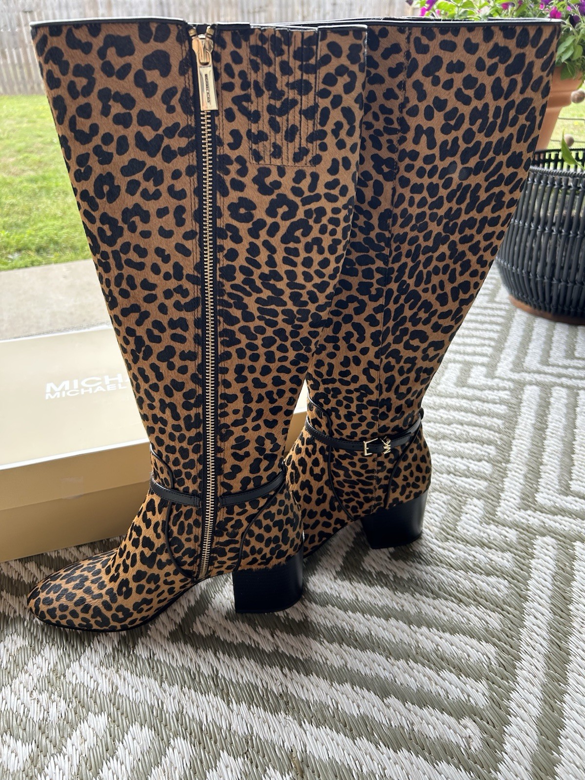 $395 NEW MICHAEL KORS 6 Ella Leopard Print Calf Hair Tall Boots REAL COW FUR