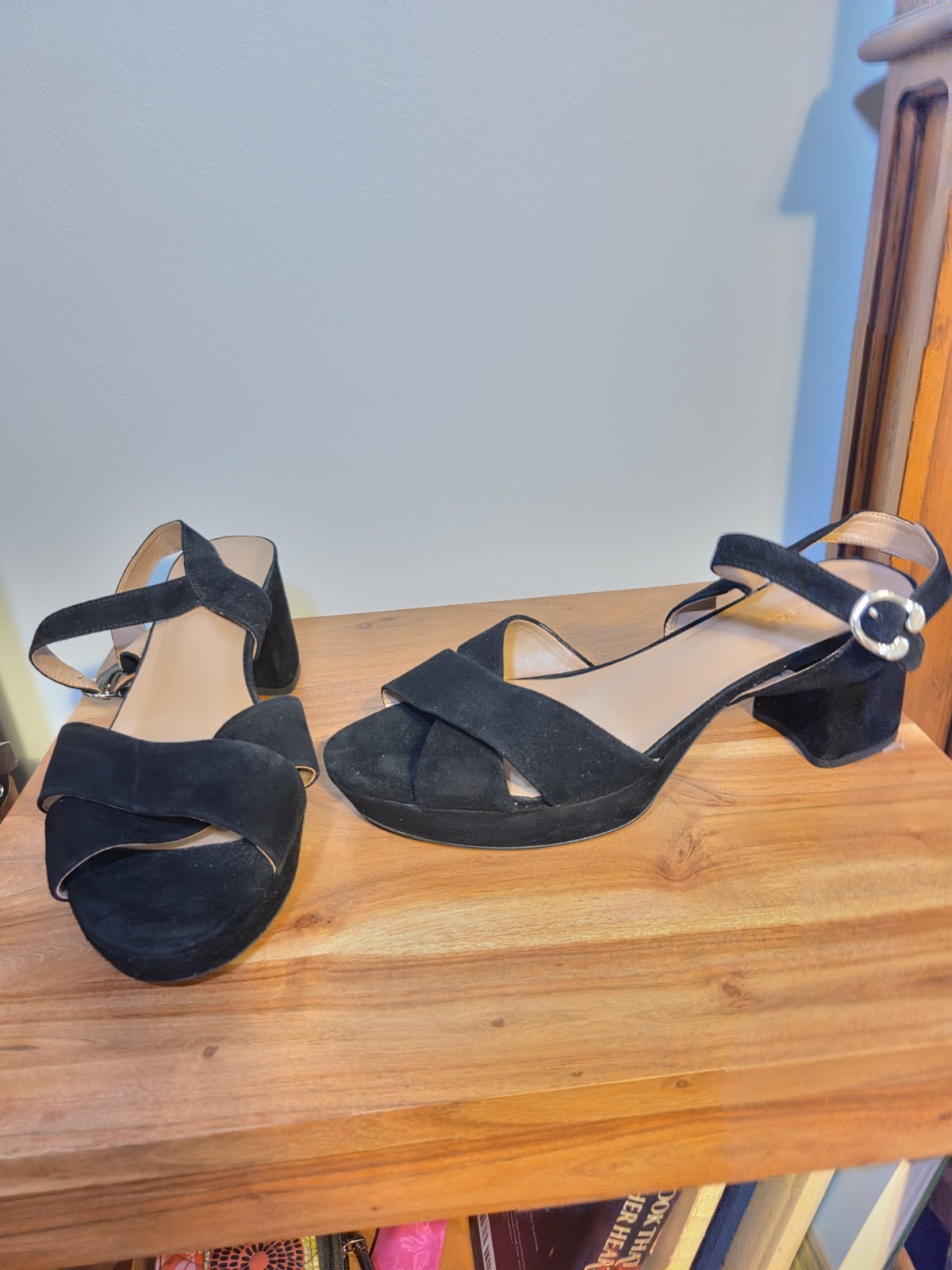 Aerosoles Cosmos Womens Heeled Sandals Sz 9 M Black Suede Ankle Strap Block Heel