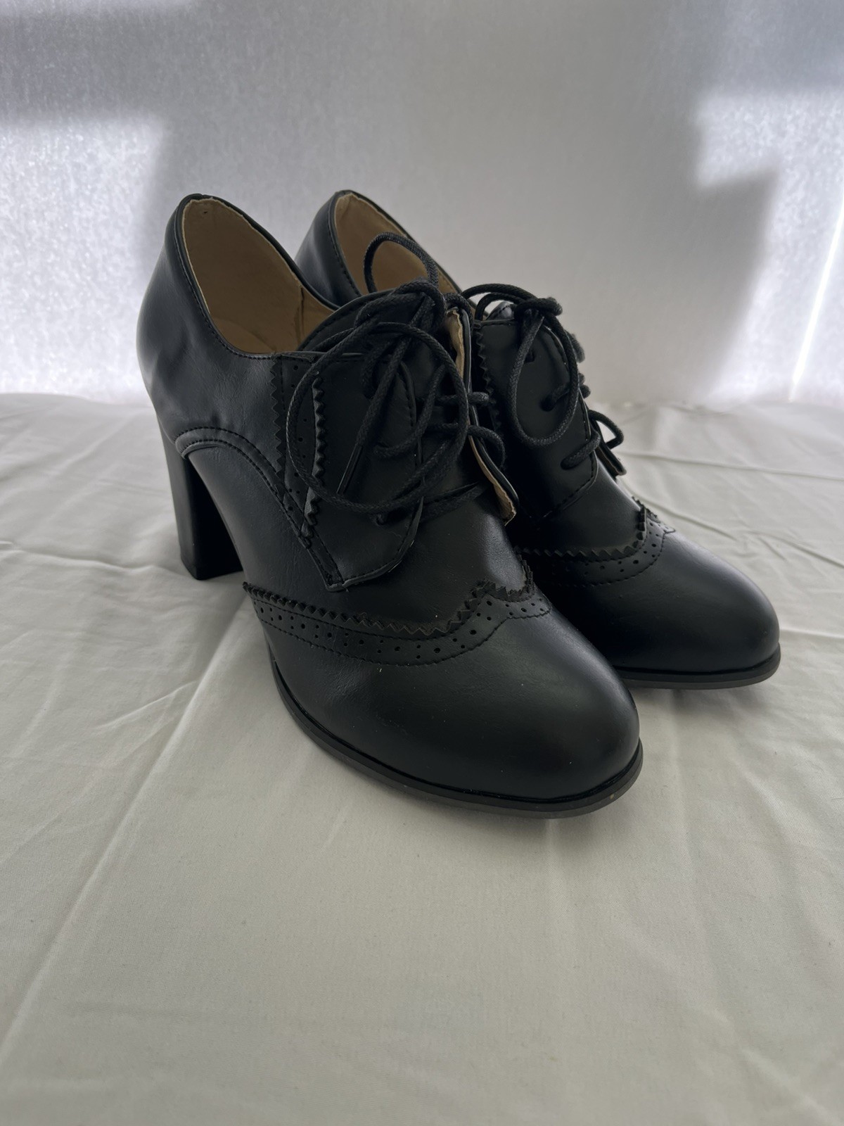 Goth Grunge 90s Style Black Lace-Up Oxford Block Heel Preppy Women’s size 37