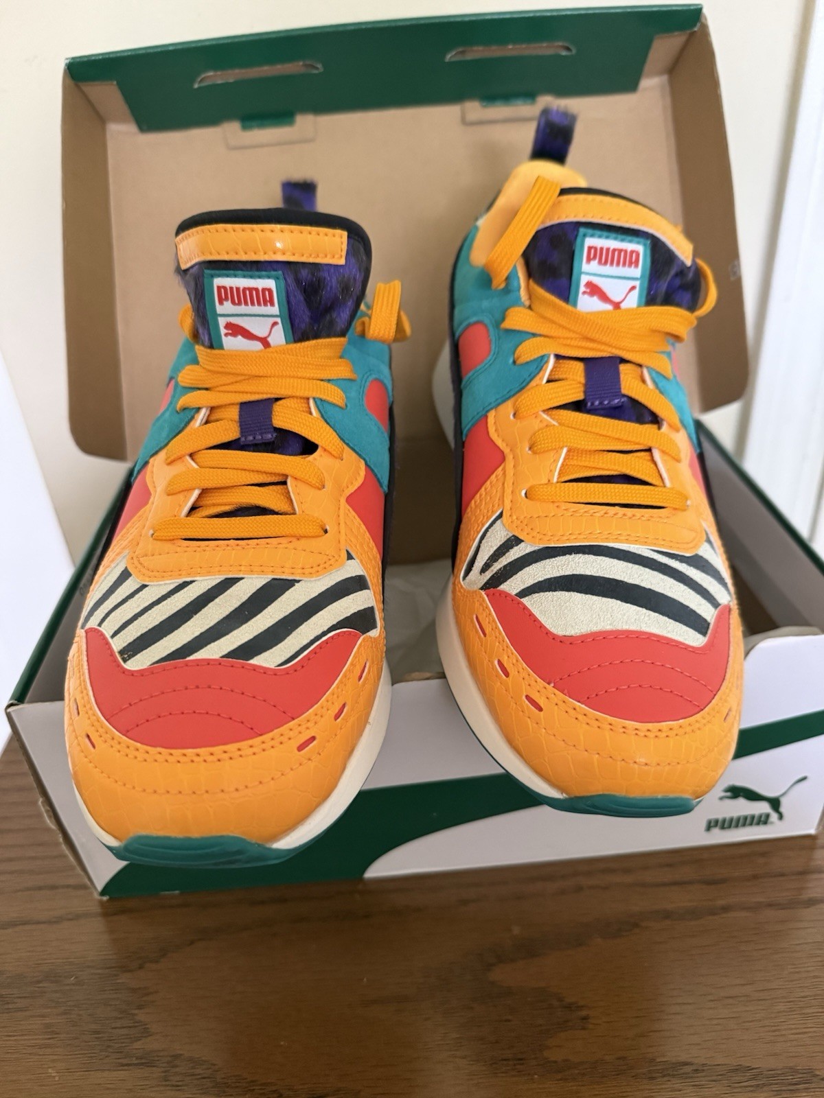 PUMA RS-100 Animal Patchwork Multi-Color Zebra Leopard Sneakers Jr 7C /Women 8.5
