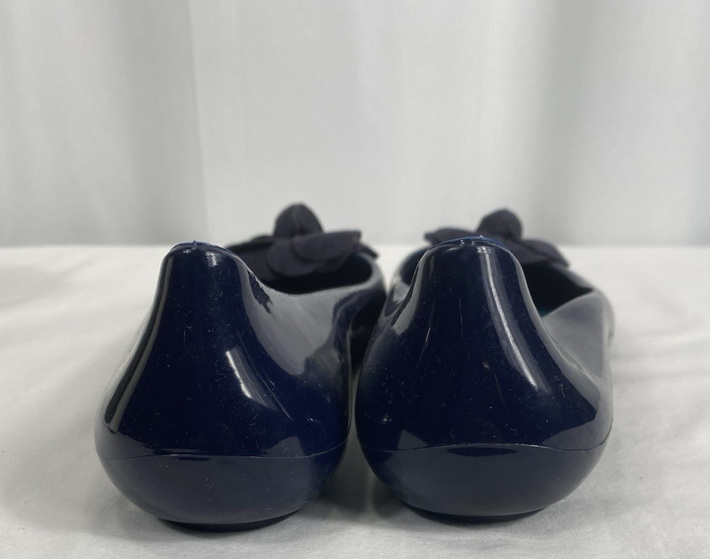 Oka B Flats Women Size 8 Jelly Shiny Blue With Flower Ballet Slip On Rubber