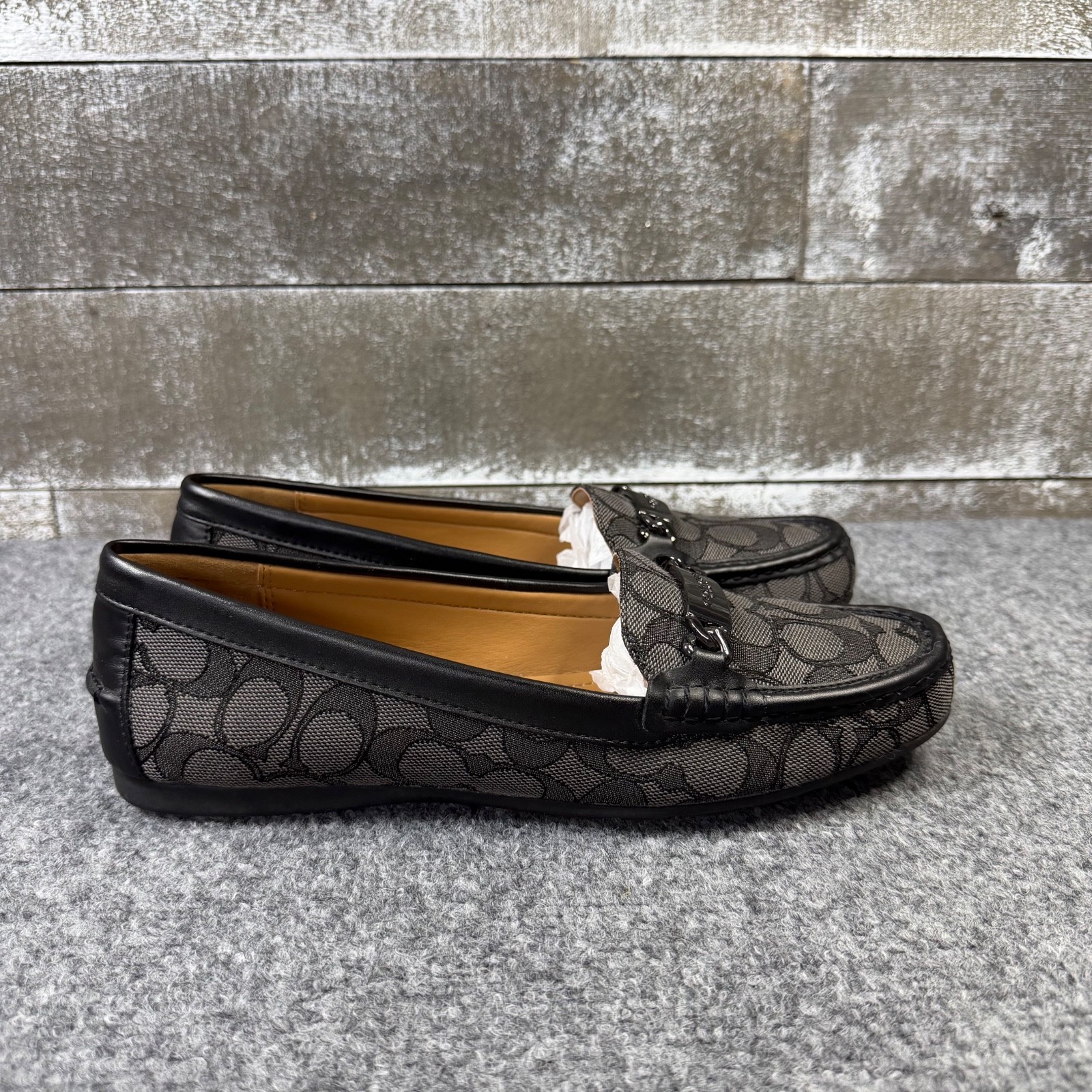 Coach ( Grey/Black ) New York Olive Canvas Leather Designer Loafers Women’s 10B