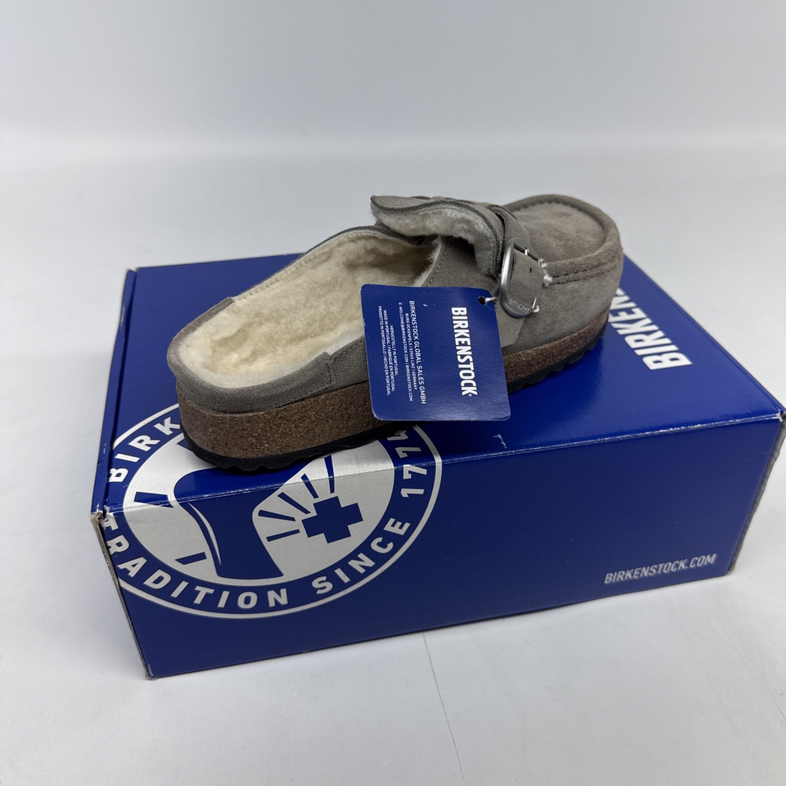 Birkenstock BUCKLEY Shearling Suede STONE COIN Clog Narrow Size 38 – US 7 L – M5