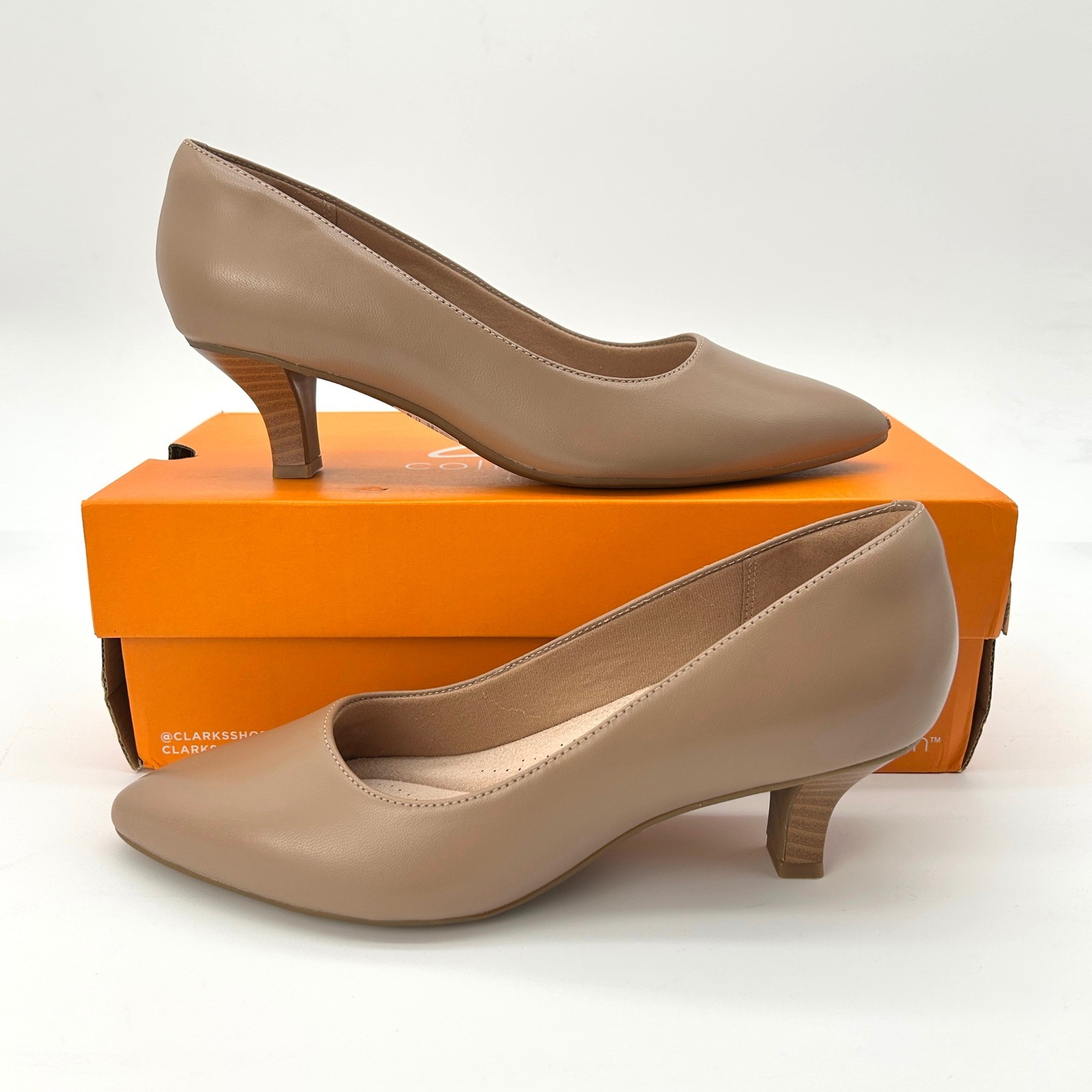 Clarks Kepley Vine Size 8.5 Wide Womens Pumps Tan Beige Leather Court Heels NEW