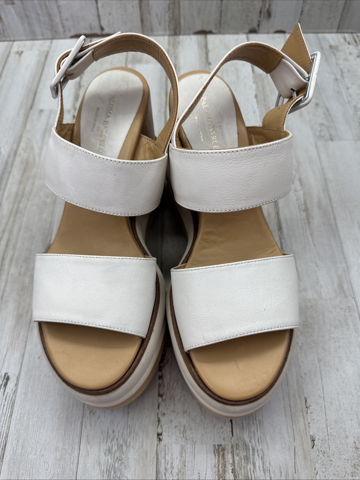 Paloma Barcelo Women’s Jacta Platform Wedge Sandals Size 37 Calfskin Leather