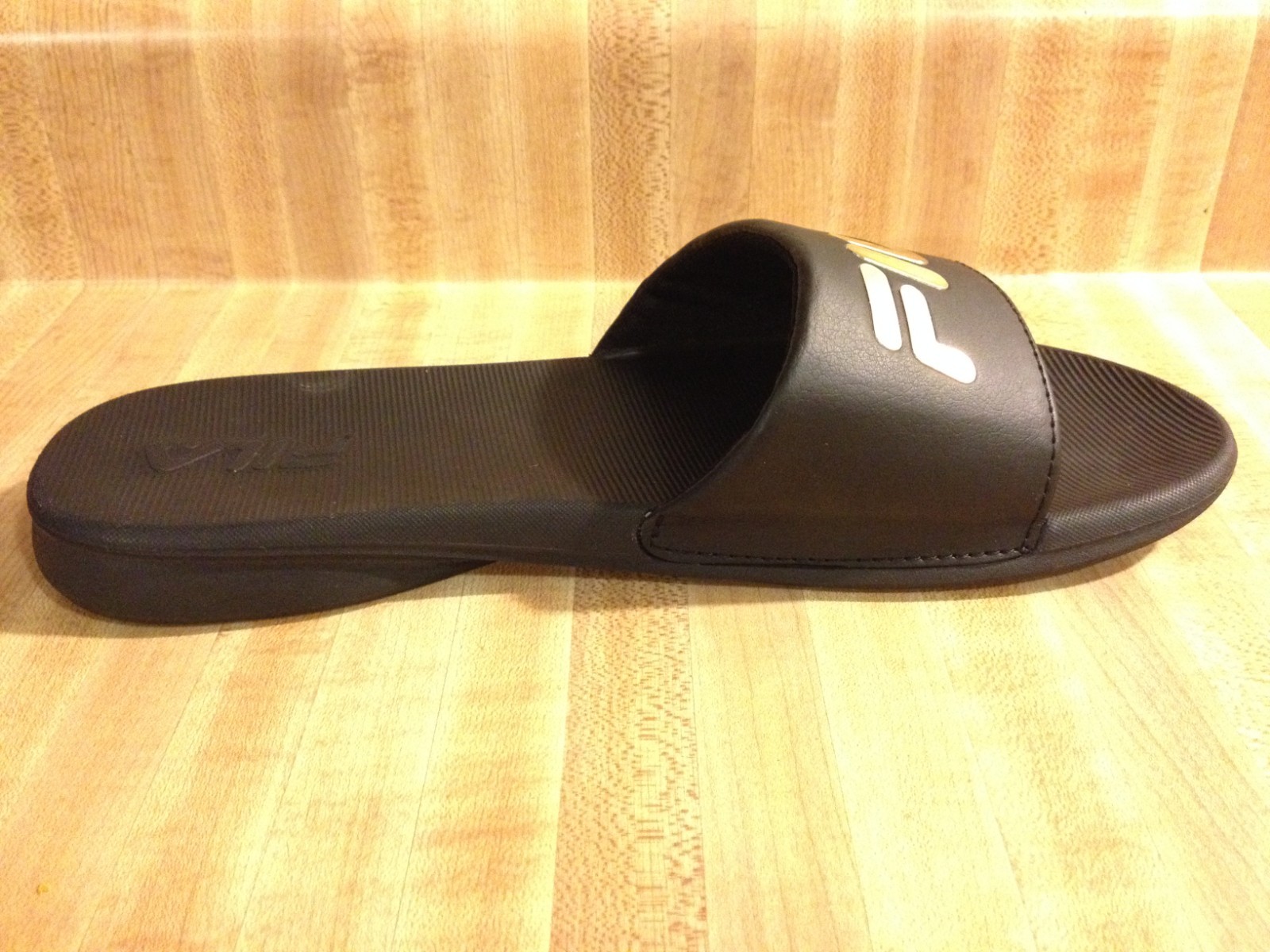 Fila Womens 10M Drifter Sleek ST Black Gold Slide Slip On Shower Sandals
