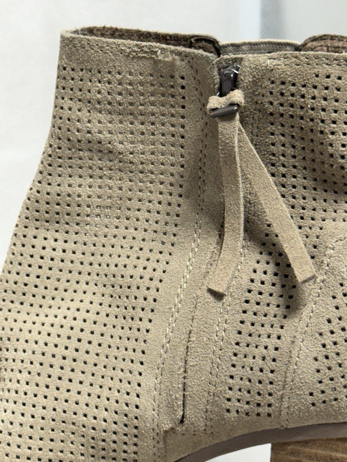 TOMS Majorca peep-toe booties Taupe Perforated Suede Block Heel Size 10W