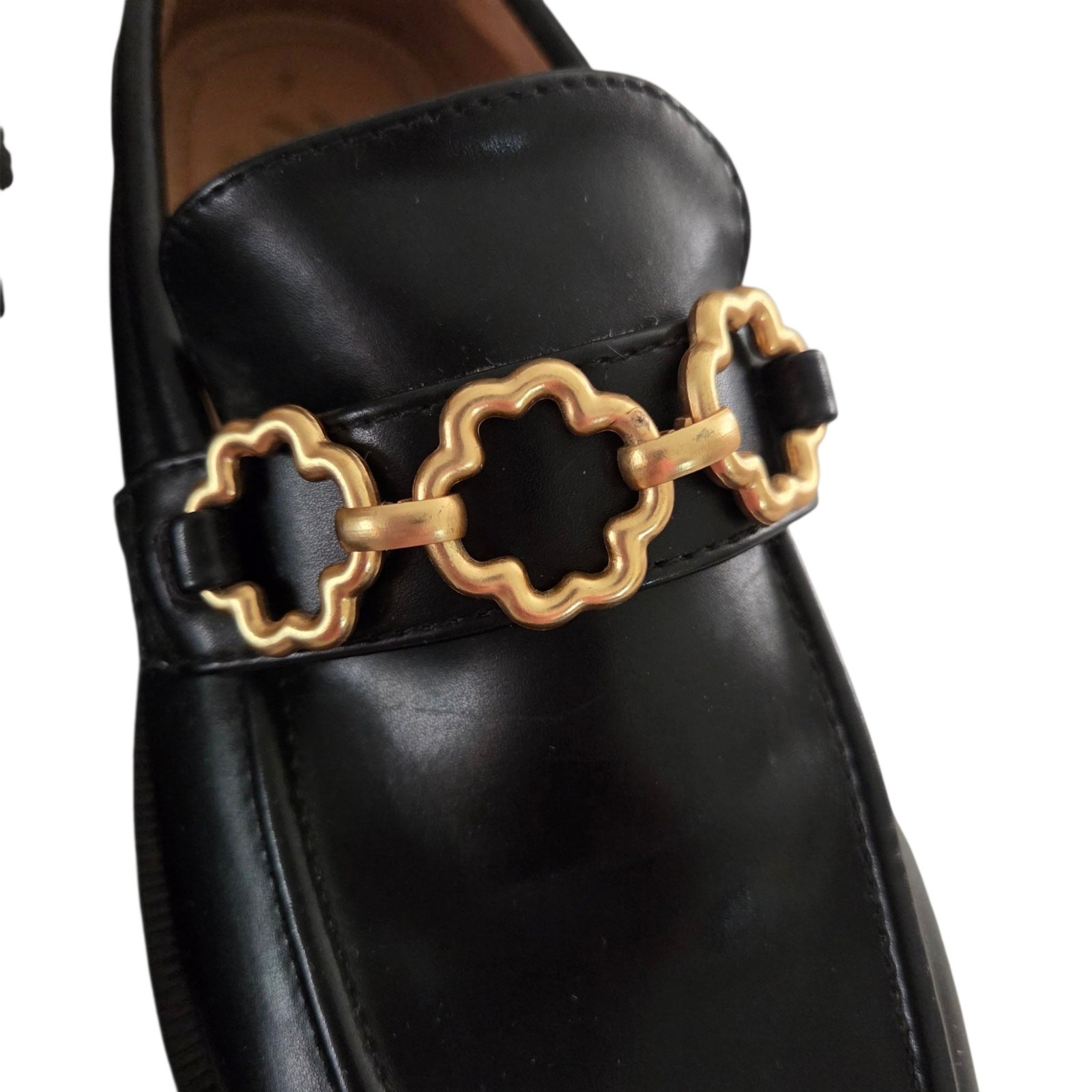 Sam & Libby Sz 7 Remi Lug Sole Chunky Loafers Academia Preppy Grunge Black Gold