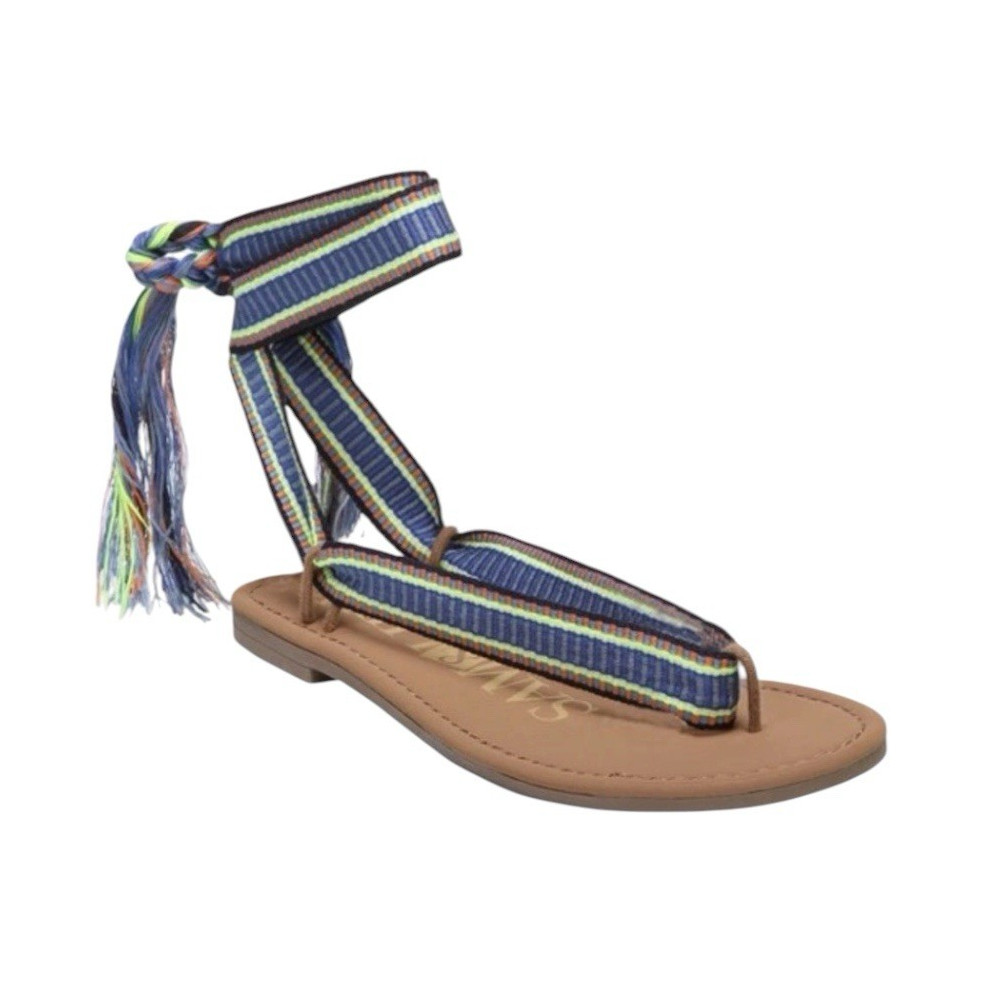 Sam & Libby Women’s Striped Ankle Wrap Tie Tassel Thong Sandals US 8.5