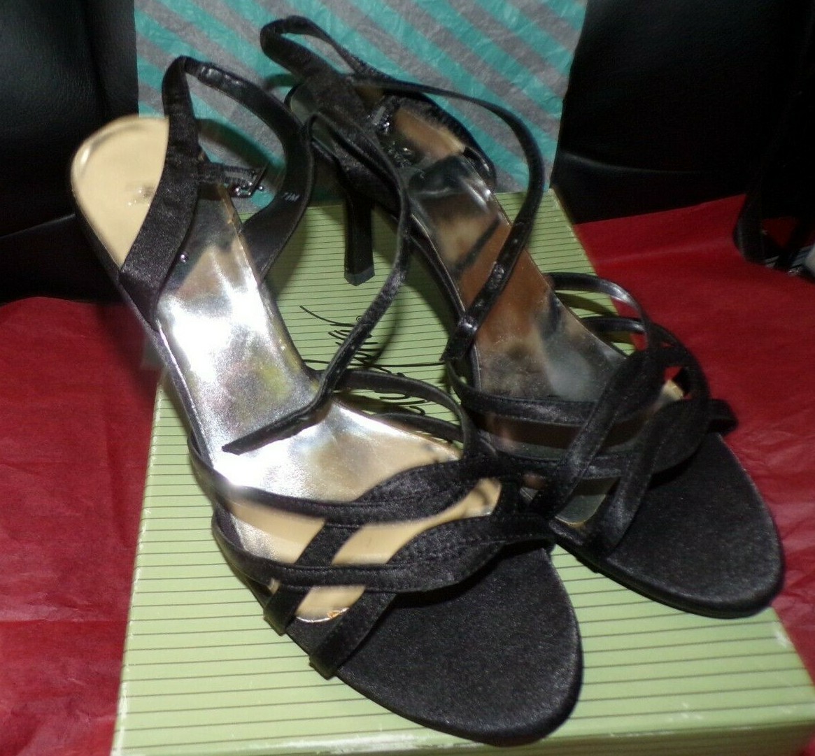 $45 Jacqueline Ferrer size 7.5 M Jenny 0244black sandal dress shoes 3″ Heels box