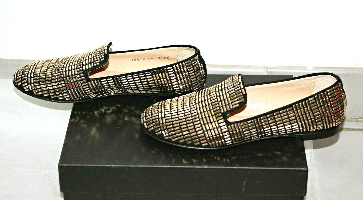 Giuseppe Zanotti Dalila Gold Studded Suede Smoking Flats Loafer US 6/ IT 36 $995