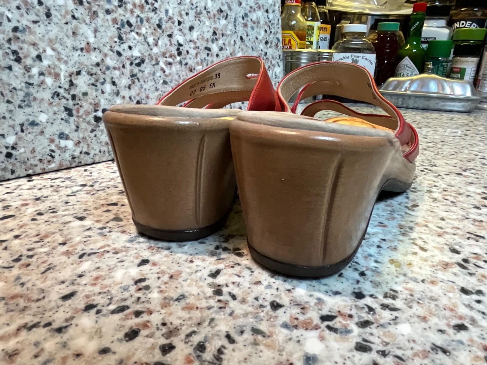 DANSKO AVRIL RED LEATHER SANDALS SIZE 8.5/39 PORTUGAL SLIDES WEDGE HEEL