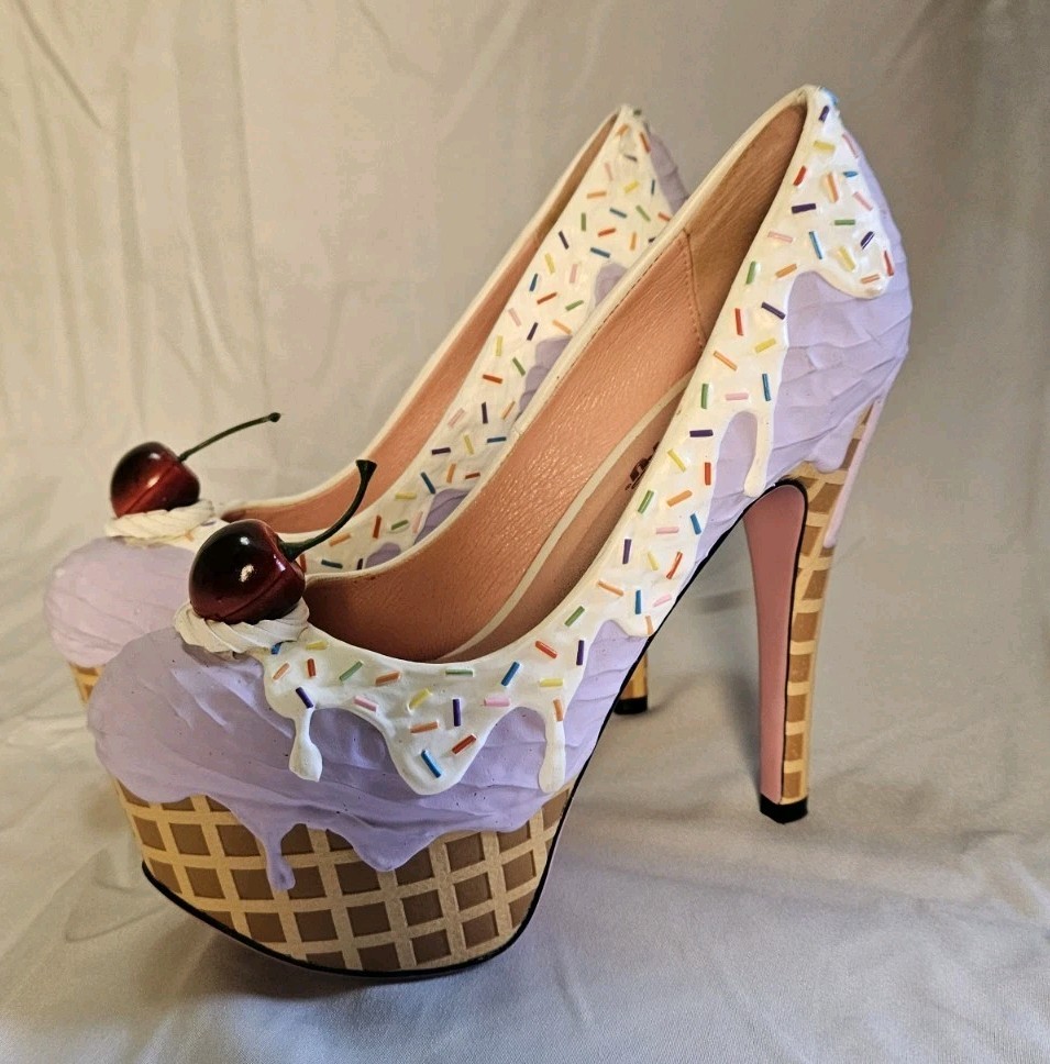 Shoe Bakery Ice Cream Cone Heels Whimsical Statement Handmade 8 Dessert Theme