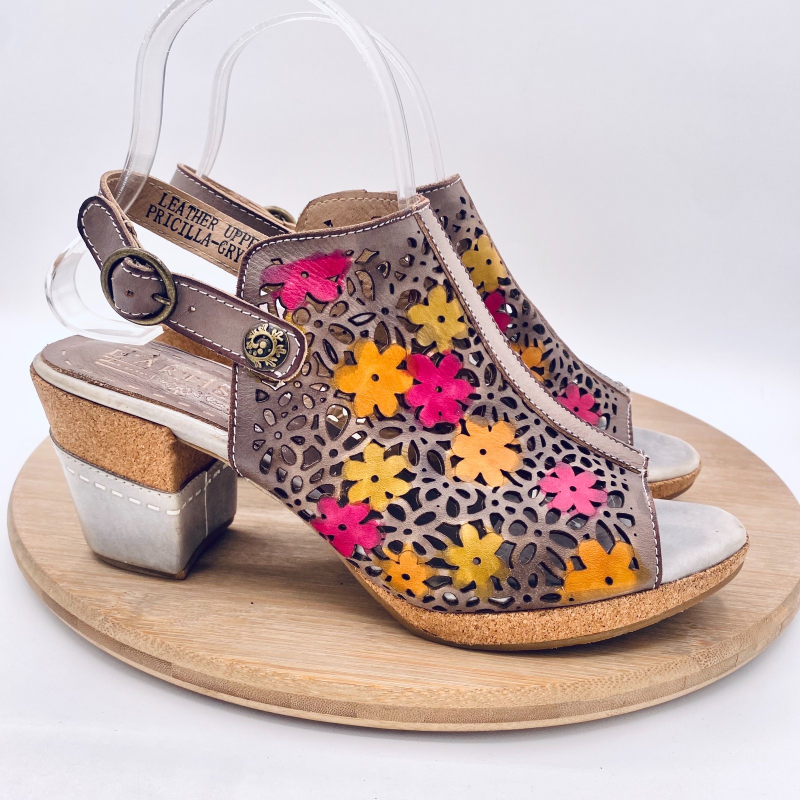 Spring Step L’artiste Sandals Womens 7.5 38 Multicolor Slingback Heels Flowers