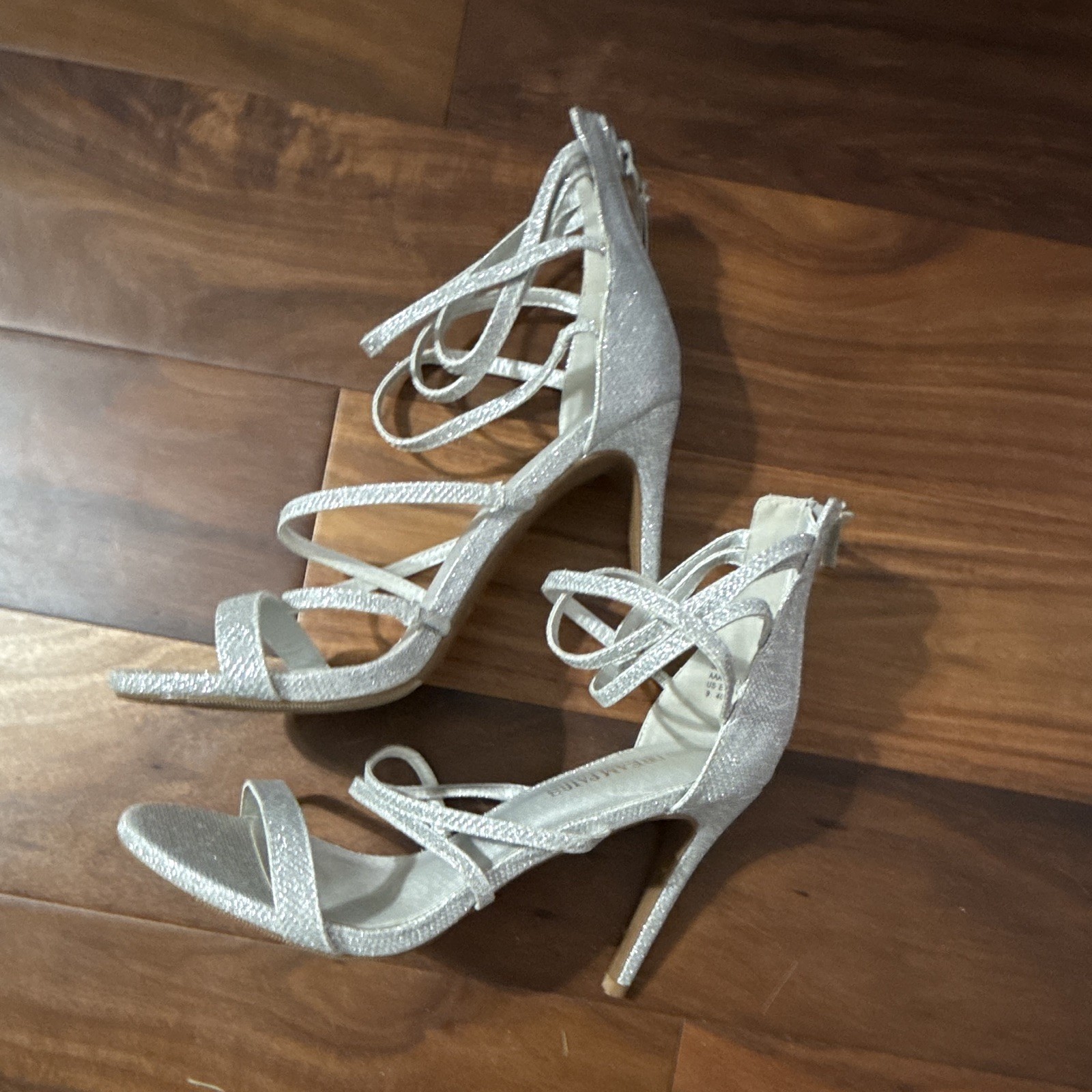 Dream Pairs Silver Glitter Strappy Open Toe Ankle Strap Stiletto Zip 9