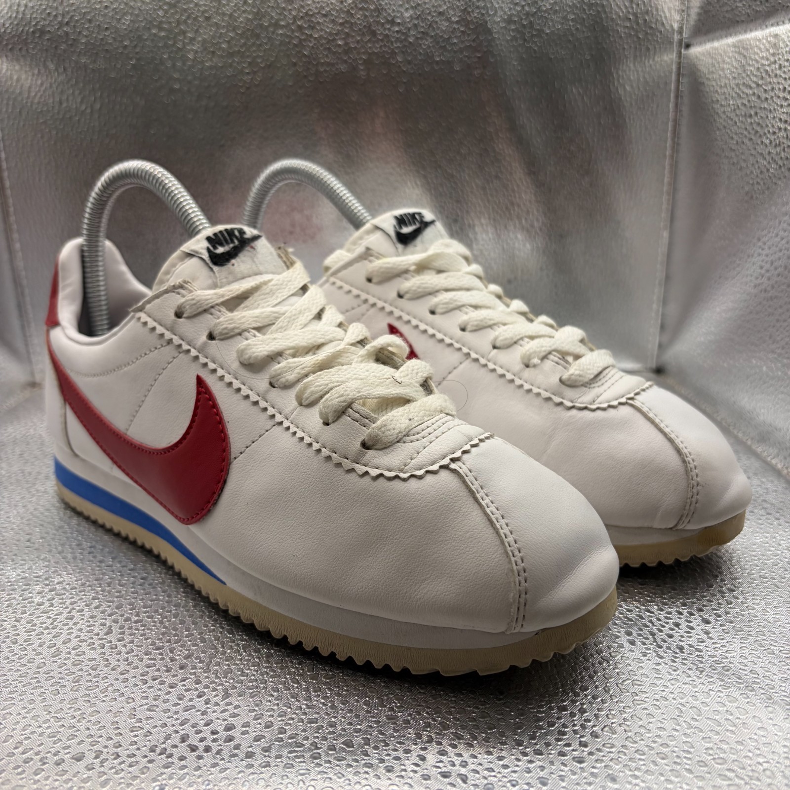 Size 7 Nike Classic Cortez Leather White Red Womens Casual Sneakers 807471-103