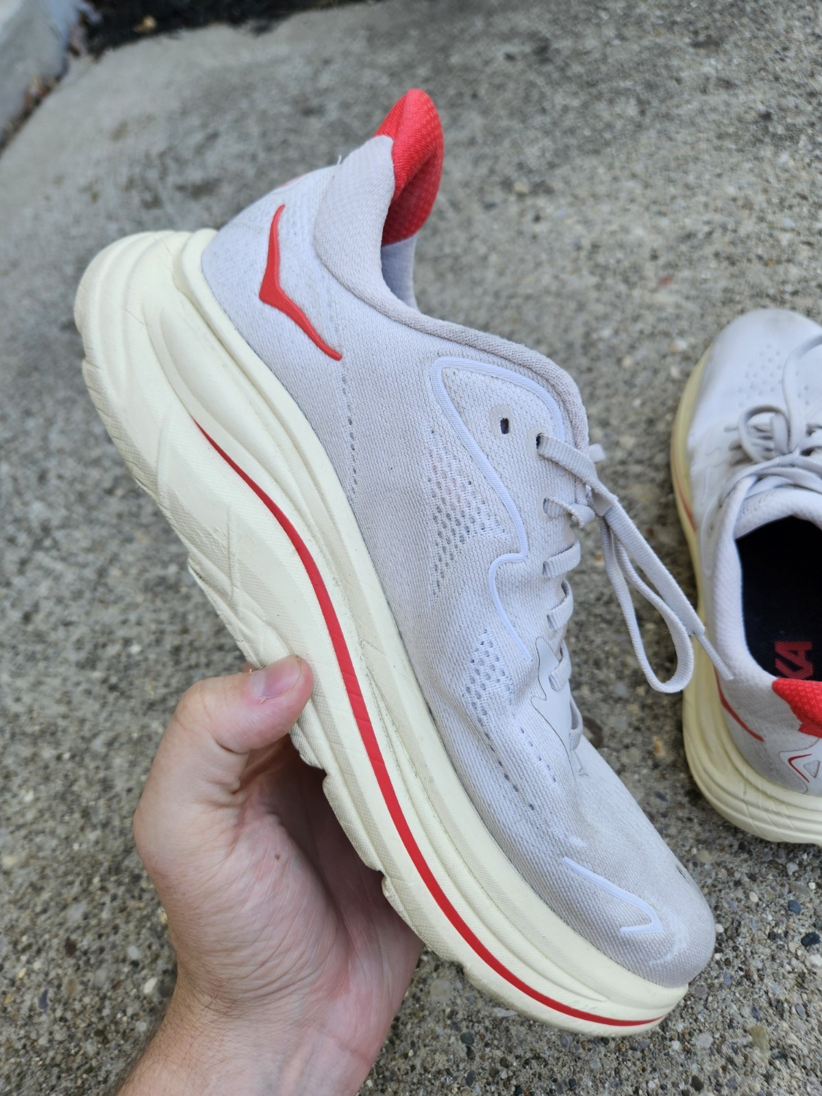 Womens Hoka One One Clifton 10 Stucco Grey Cerise Running Shoes Size 9.5 B
