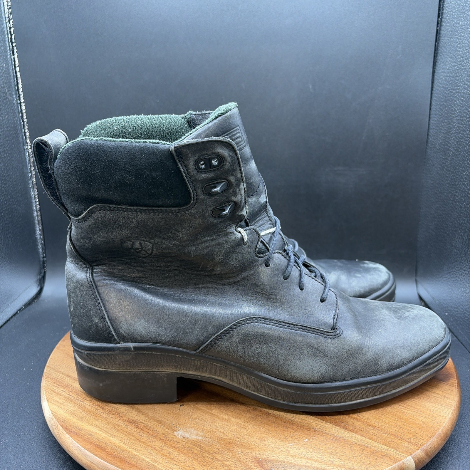 Ariat Heritage ATS Womens Size 11 B Work Boots Black Leather Green Suede Riding