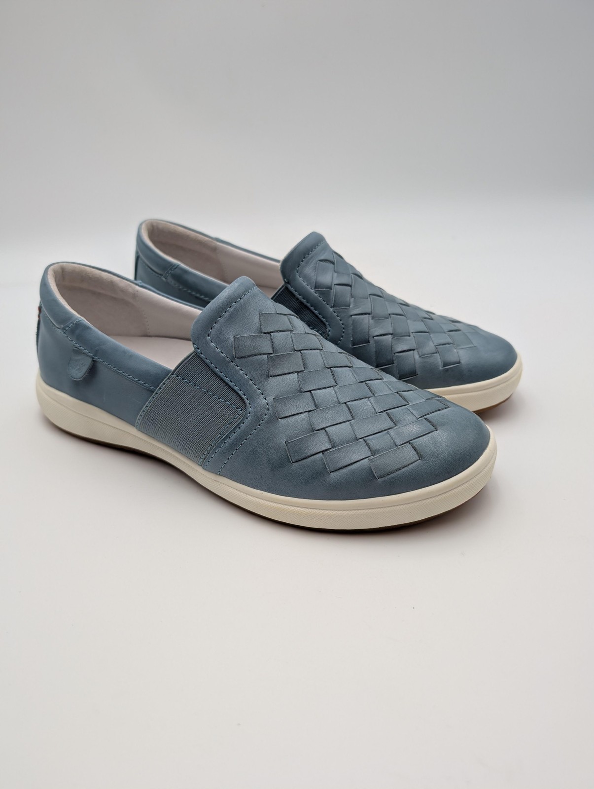 Josef Seibel Slip-On Shoes Womens Size 5.5 Blue Leather Woven Comfort EU 36