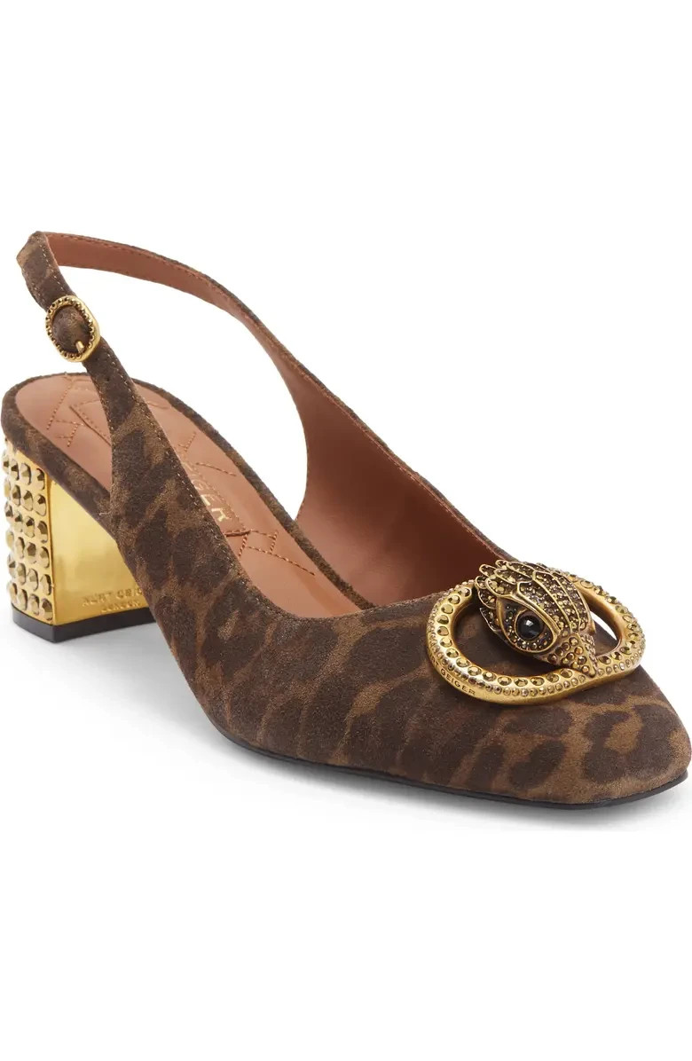 Kurt Geiger London Chelsea Slingback Block Heel DK BRN Embellished 43 EU / 12 US