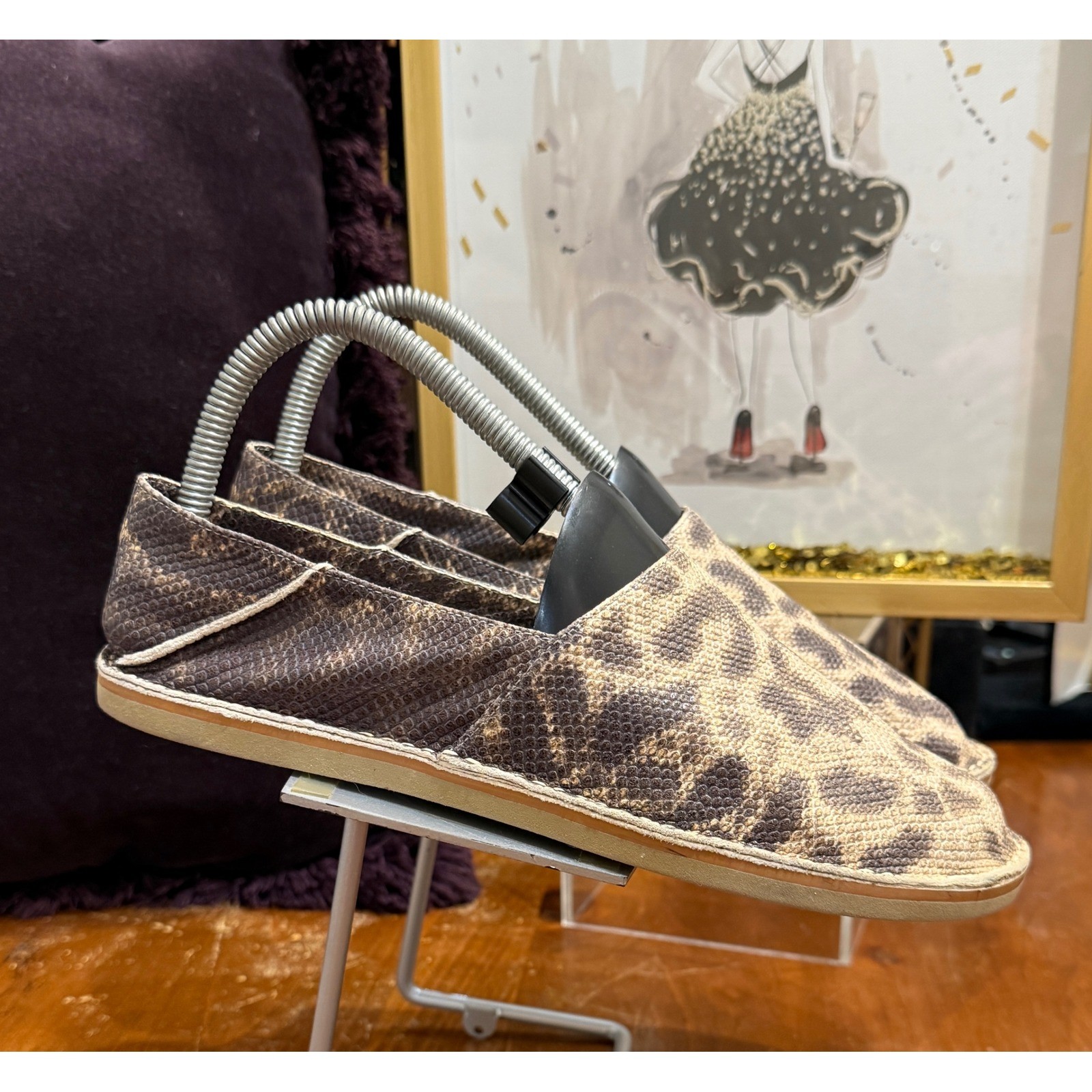 Vince Women Leopard Snakeskin Embossed Leather Loafers Brown 7.5M Mob Wife