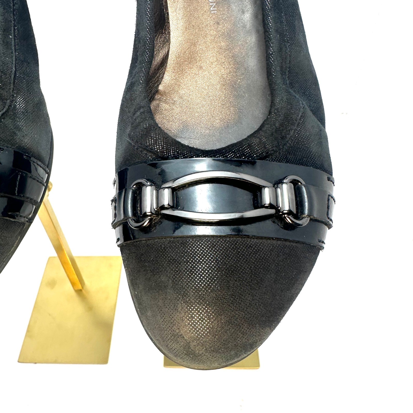 AGL Attilio Giusti Leombruni Black Suede Fabric Wedge Pumps Buckle Italy 40.5