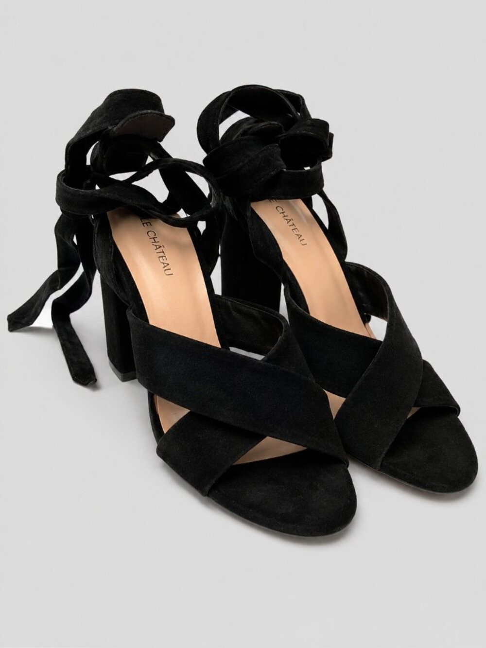 Le Chateau Velvet Lace Up Heels Sz 7.5 Goth Coquette Prom Party Black Chic