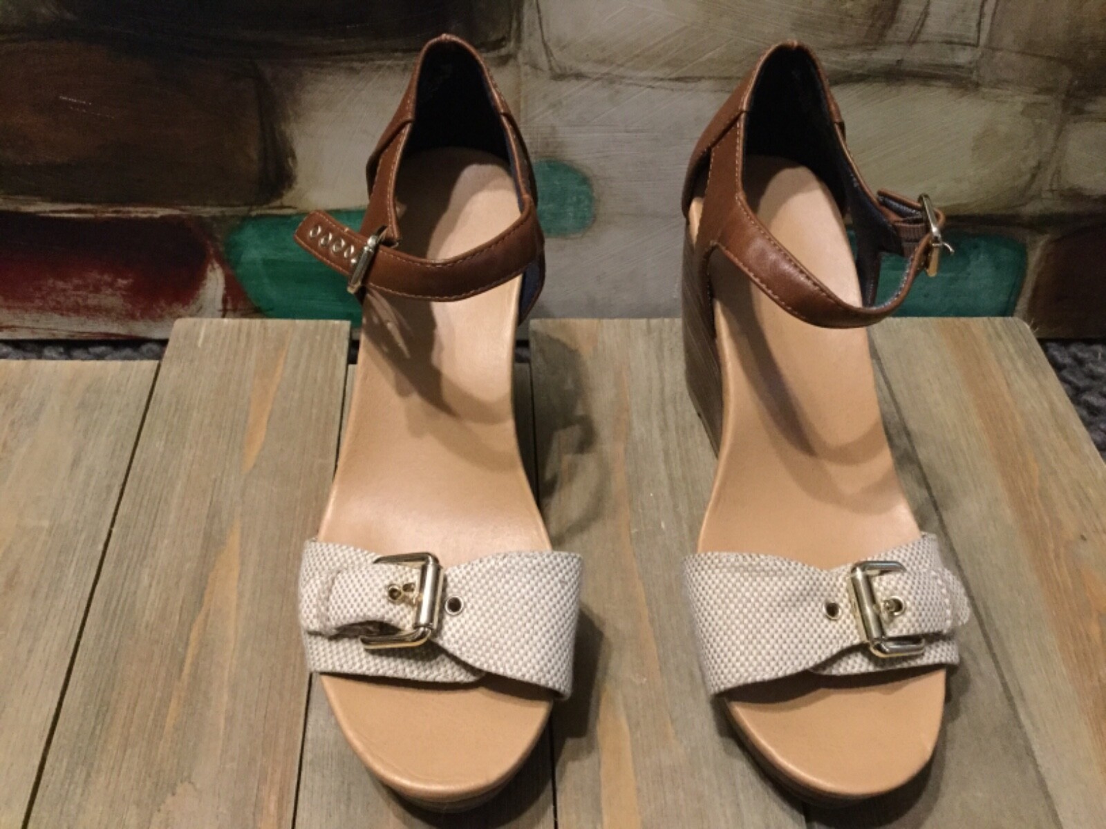Dr. Scholl’s Faux Leather/Fabric Wedge Heels MOLTON Sz 8M