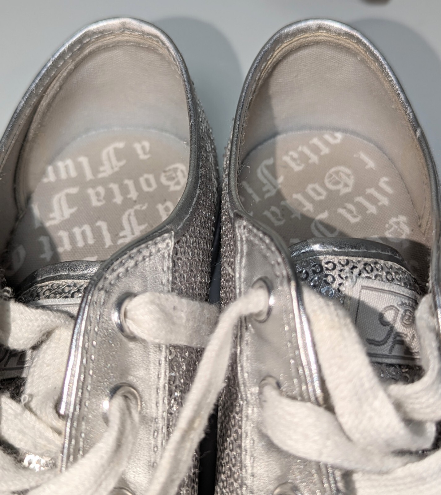 Gotta Flirt Silver Sequined Canvas Sneakers, CA-Disco, Sz 8M